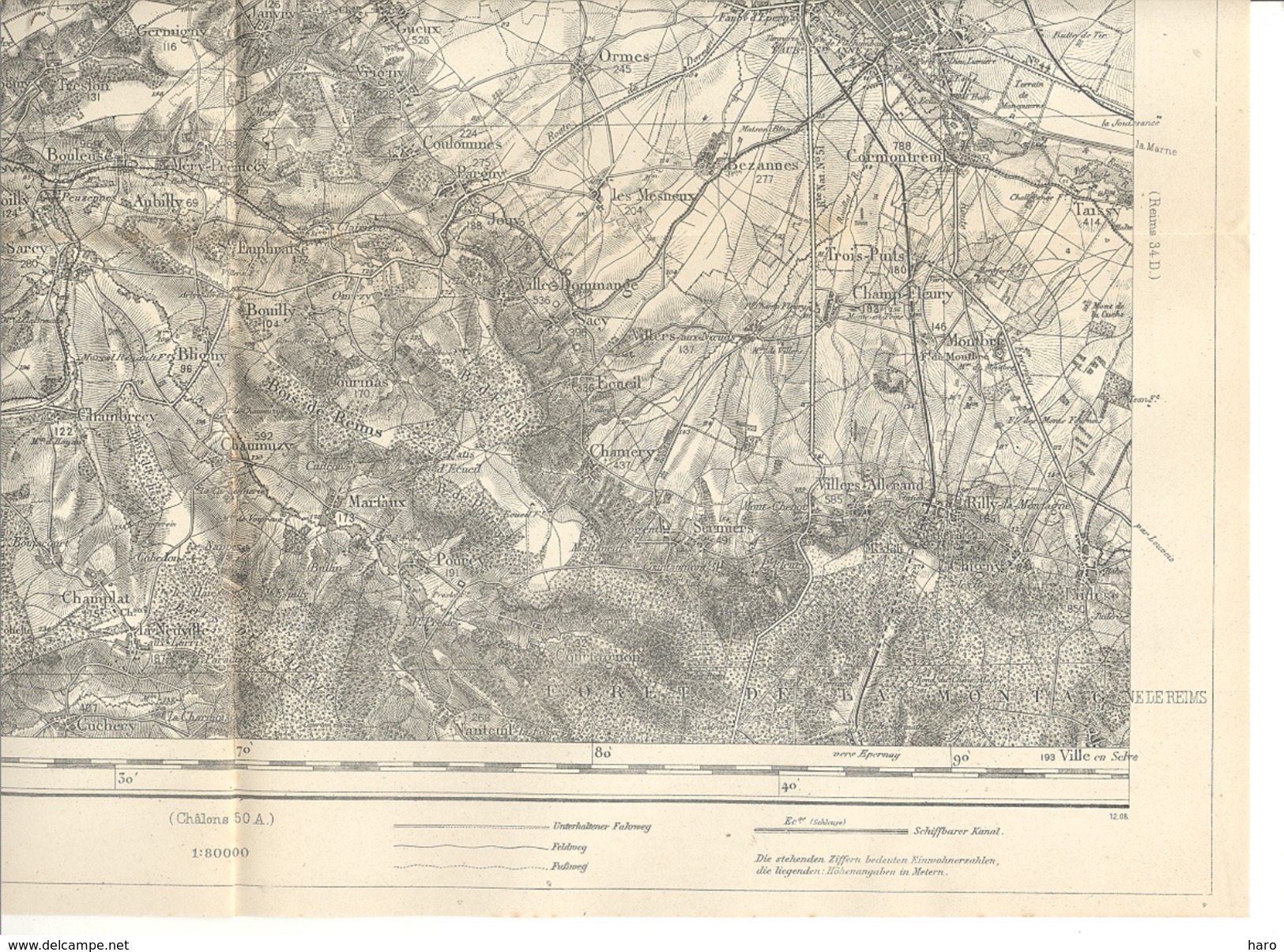 Carte D'état Major (3 Pièces)- 1 : 80 000 - REIMS (34 B, C Et D) Edition Allemande  (b215)- Guerre 14/18 ? - Cartes Géographiques