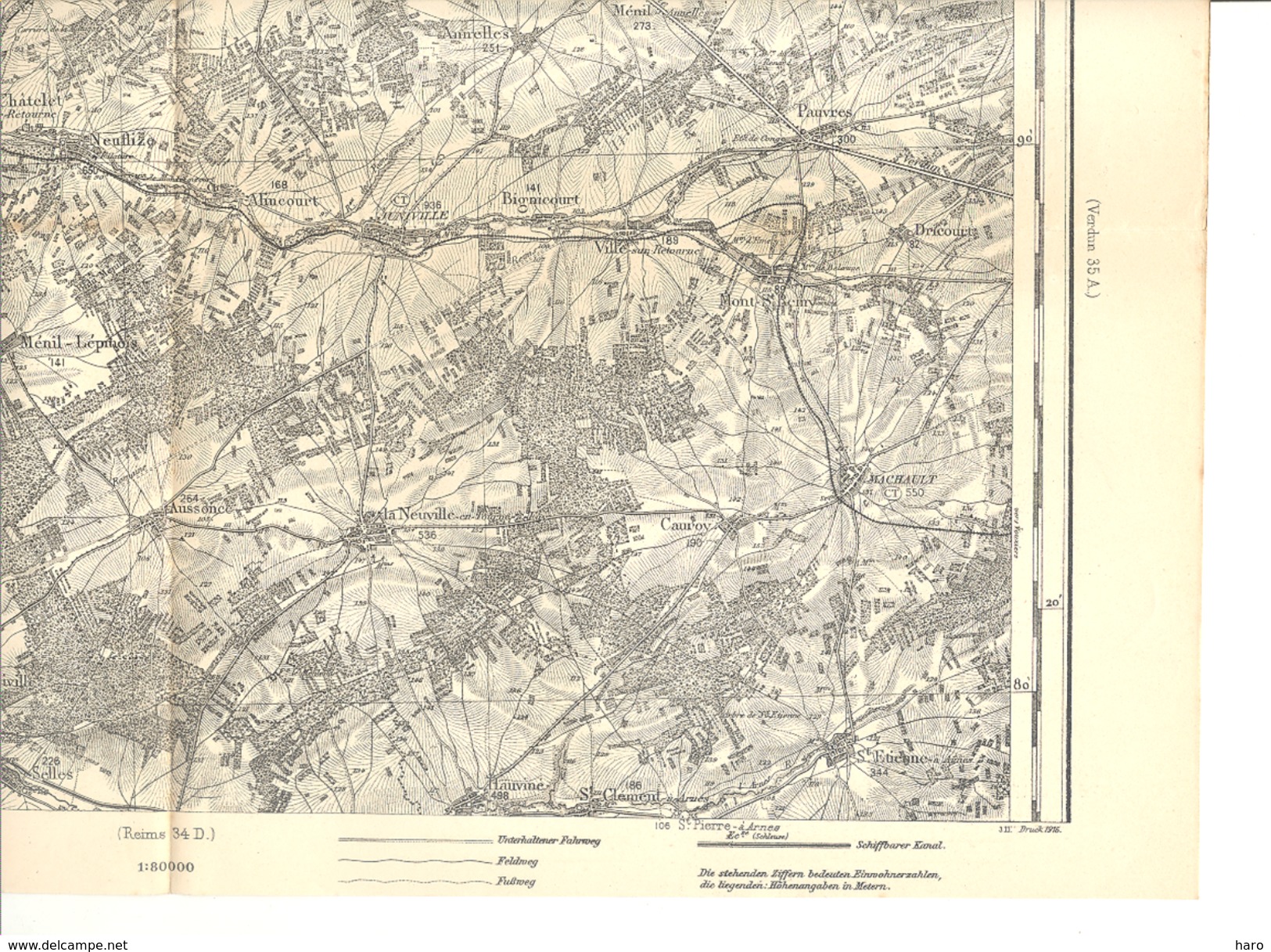 Carte D'état Major (3 Pièces)- 1 : 80 000 - REIMS (34 B, C Et D) Edition Allemande  (b215)- Guerre 14/18 ? - Geographische Kaarten