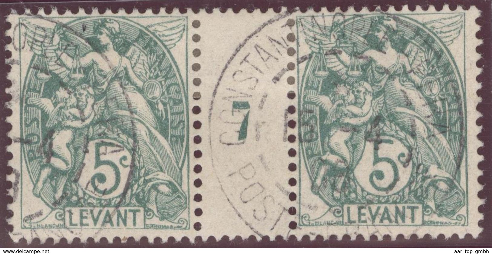 Franz. Kolonien Levante 1908-04-16 Constantinopel Mi#12+ZS+12 Bogennummer 7 Gestempelt Zwischensteg - Gebraucht