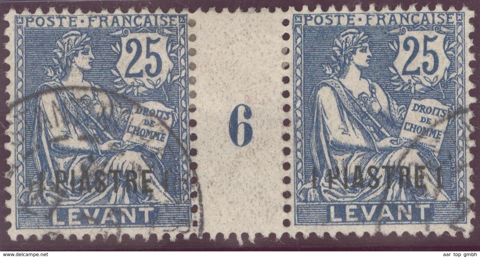 Franz. Kolonien Levante 1908-03-27 Constantinopel Mi#16+ZS+16 Bogennummer 6 Gestempelt Zwischensteg - Oblitérés