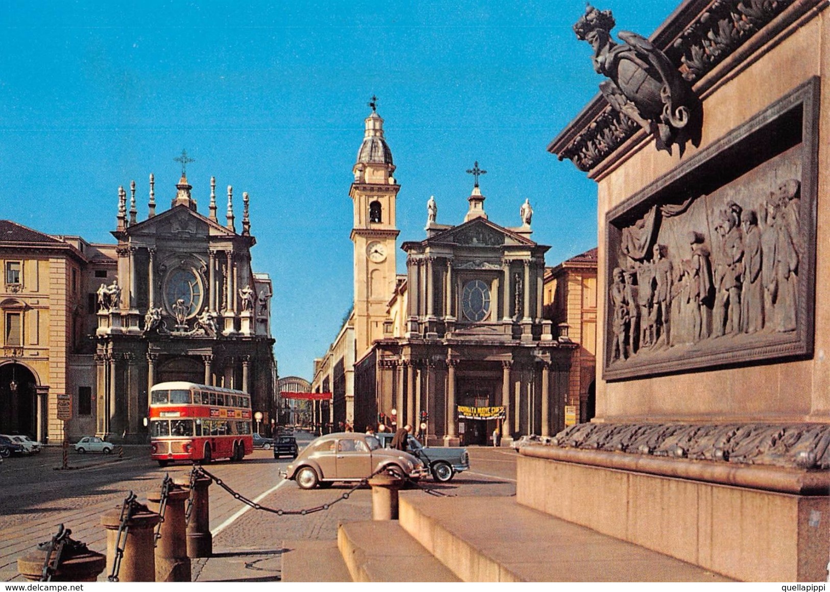 D6994 "TORINO - LE CHIESE DI SAN CARLO - S. CRISTINA - VIA ROMA - PORTA NUOVA" ANIM.,BUS, S.A.C.A.T. 321  CART NON SPED - Églises