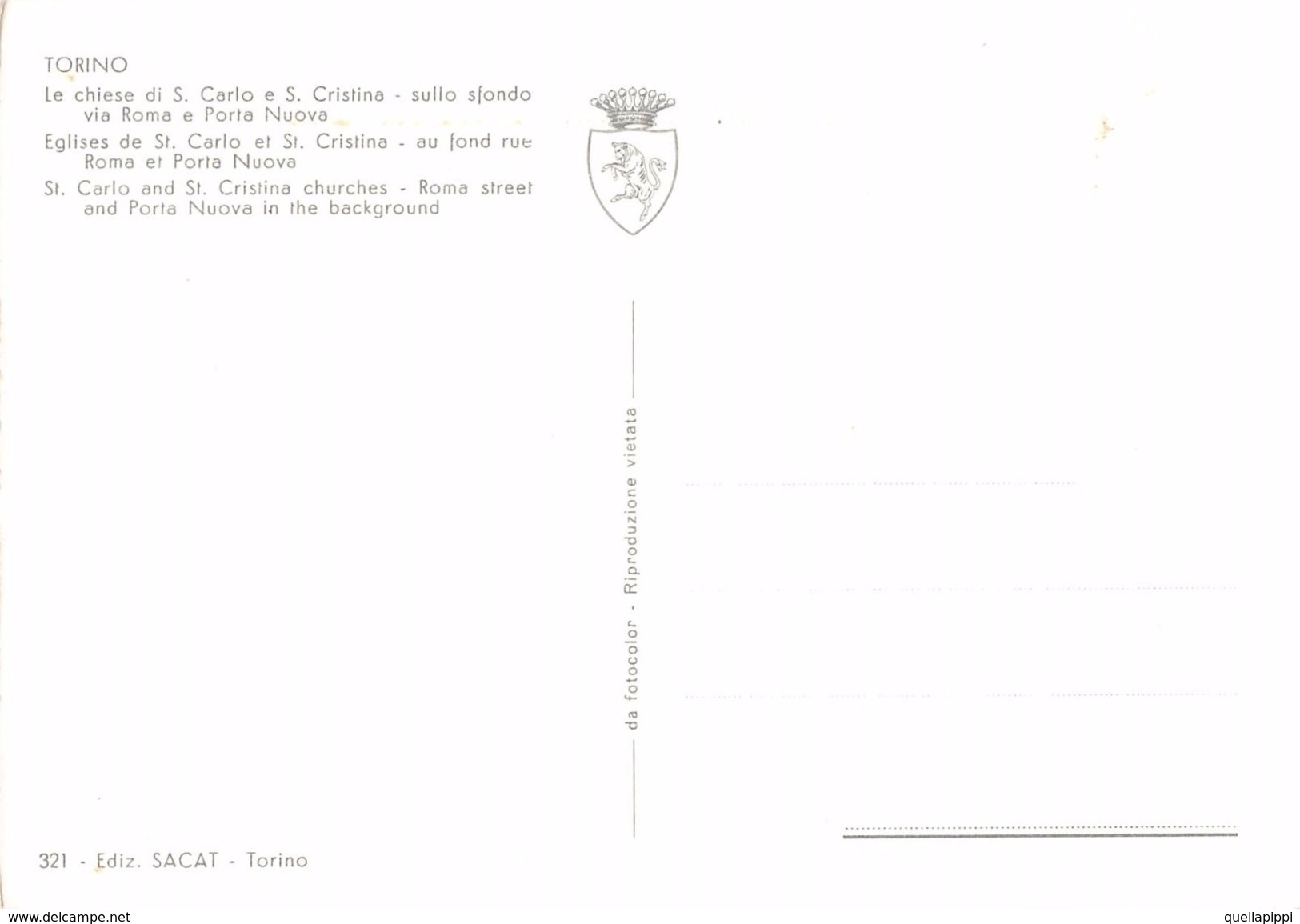 D6994 "TORINO - LE CHIESE DI SAN CARLO - S. CRISTINA - VIA ROMA - PORTA NUOVA" ANIM.,BUS, S.A.C.A.T. 321  CART NON SPED - Églises