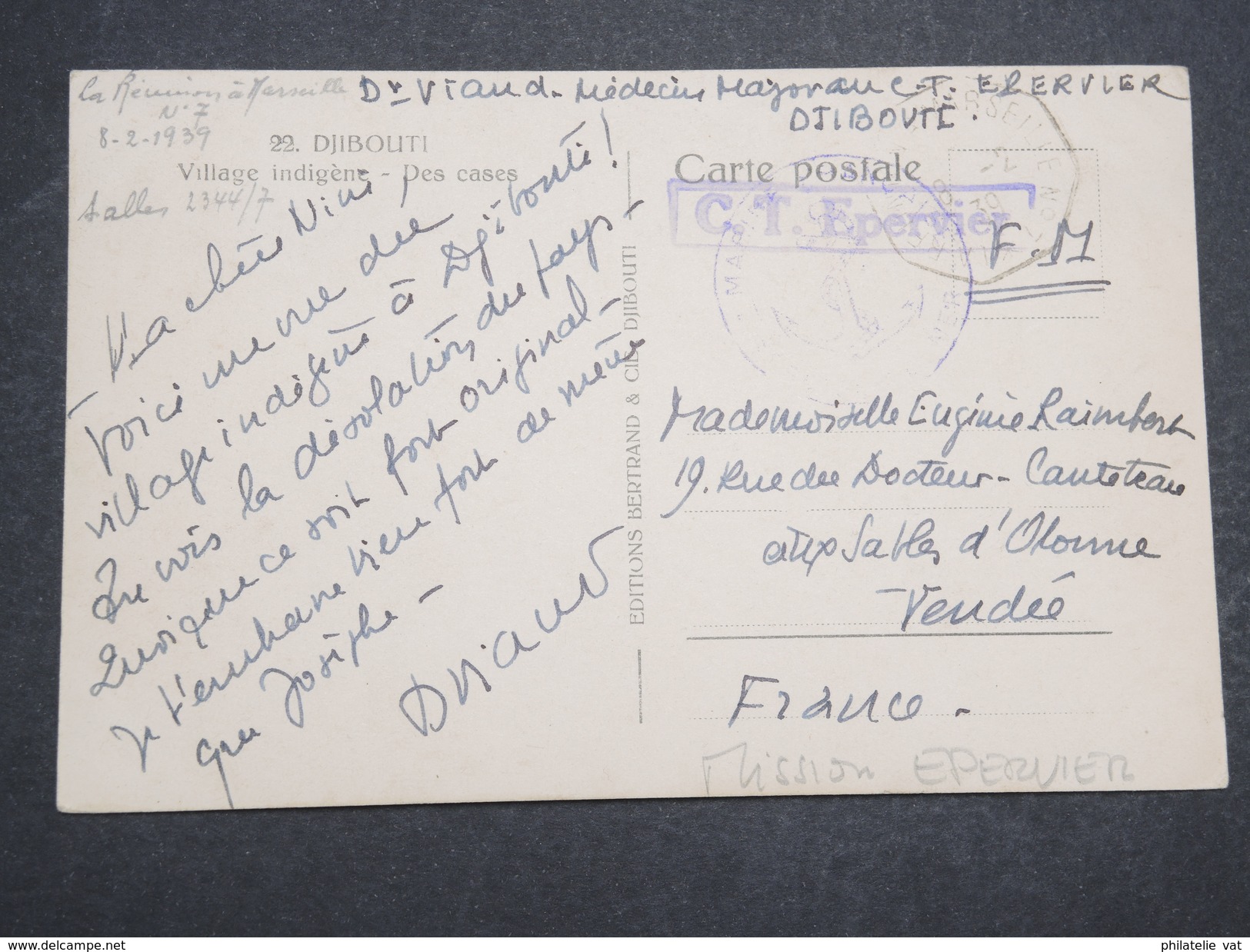 COTE FRANçAISE DES SOMALIS - Carte Postale Envoyée En FM De Djibouti Pour La France - Griffe Mission Epervier - P22130 - Lettres & Documents