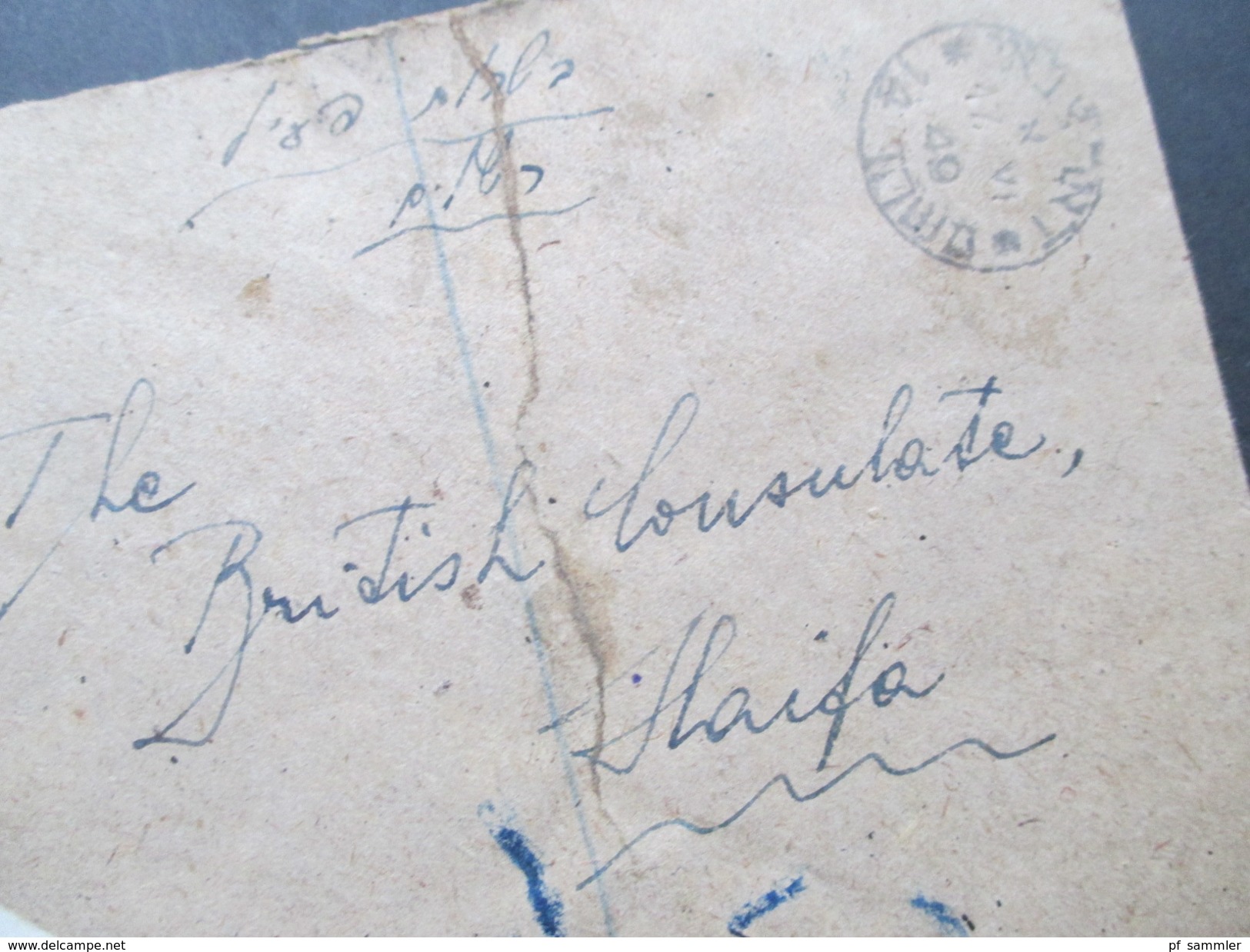 Israel / Judaika 1949 R-Brief Von Tel-Aviv - Haifa And Das British Consultate Haifa. Mehrere Stempel!! Blaustift - Briefe U. Dokumente