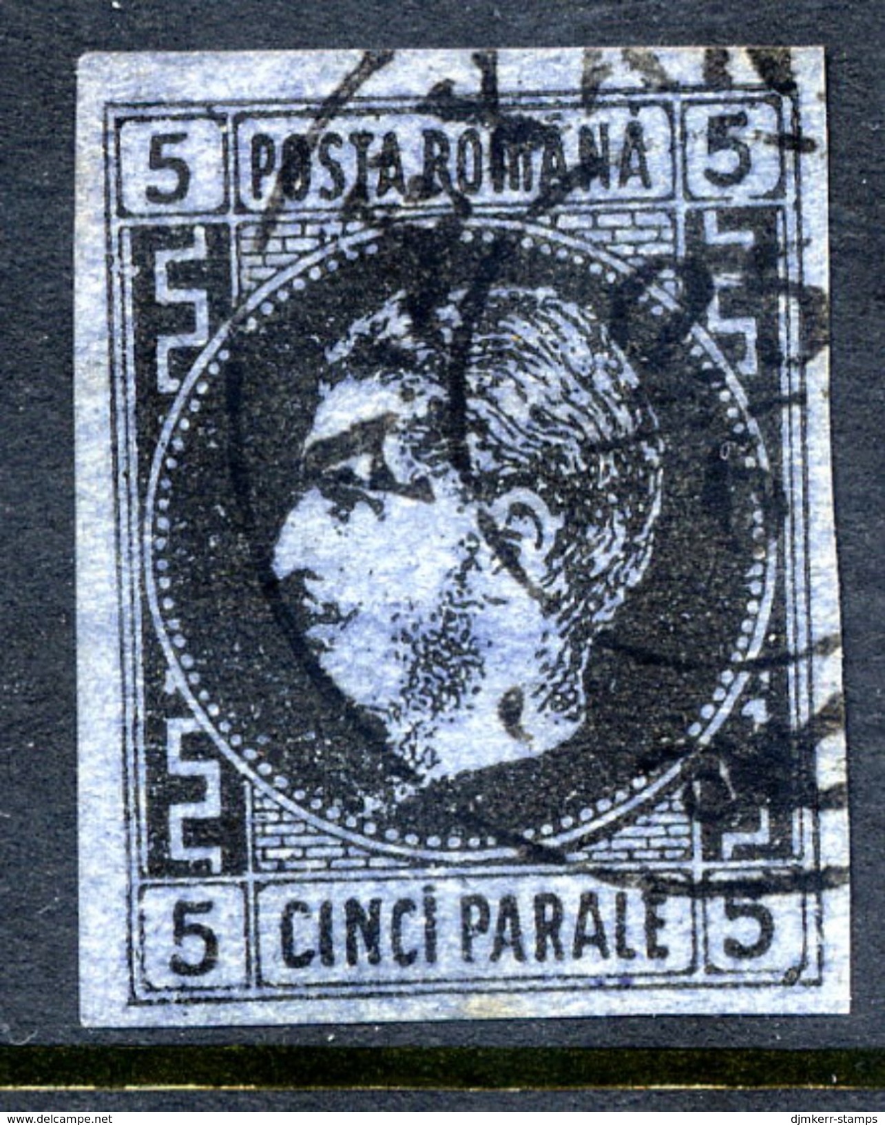 ROMANIA 1866 Prince Carol I  5 Para Thin Grey-blue Paper,  Used.  Michel 15ya €650 - 1858-1880 Fürstentum Moldau