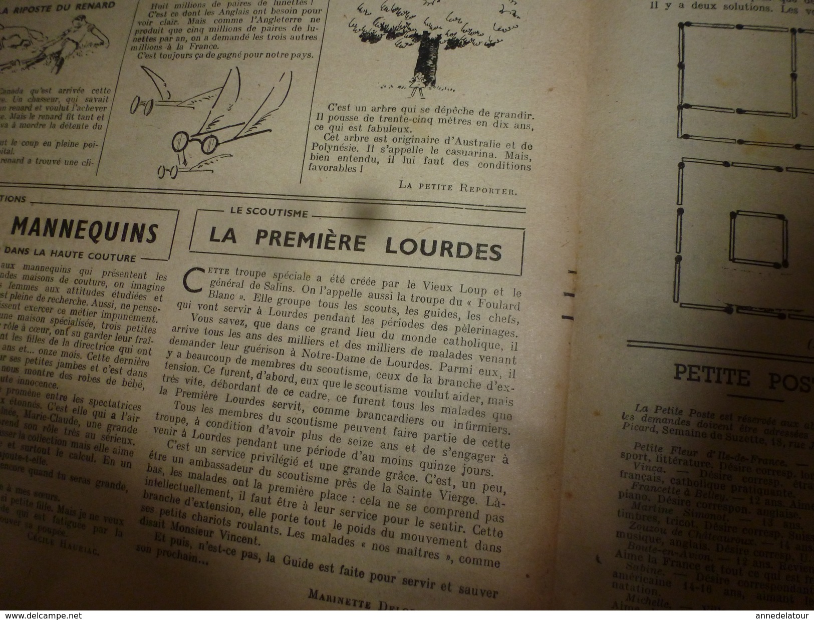 1949 LSDS  (La Semaine de Suzette) : SCOUTISME La Troupe Spéciale  PREMIERE LOURDES (La Troupe du Foulard Blanc) ; etc