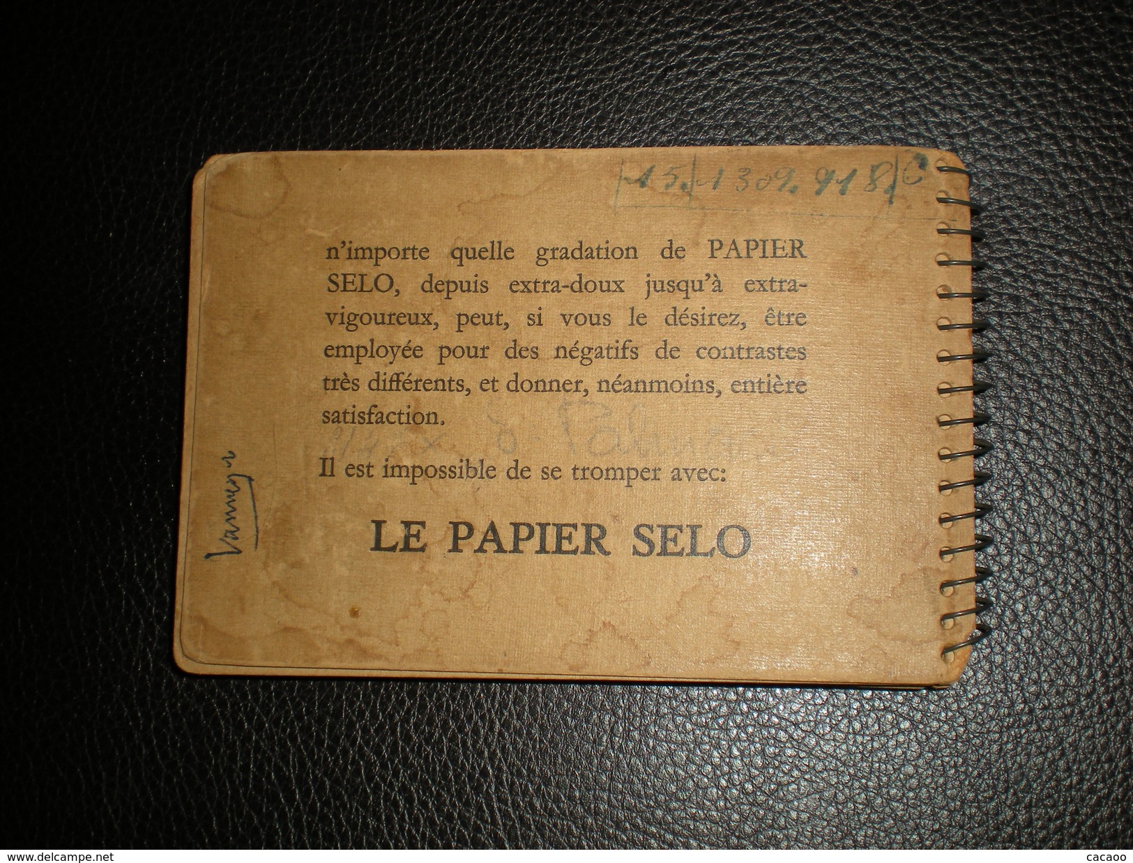 Ancienne Mini Carnets PUBLICITAIRE PHOTOGRAPHIES "PAPIER  SELO" Année 1942.