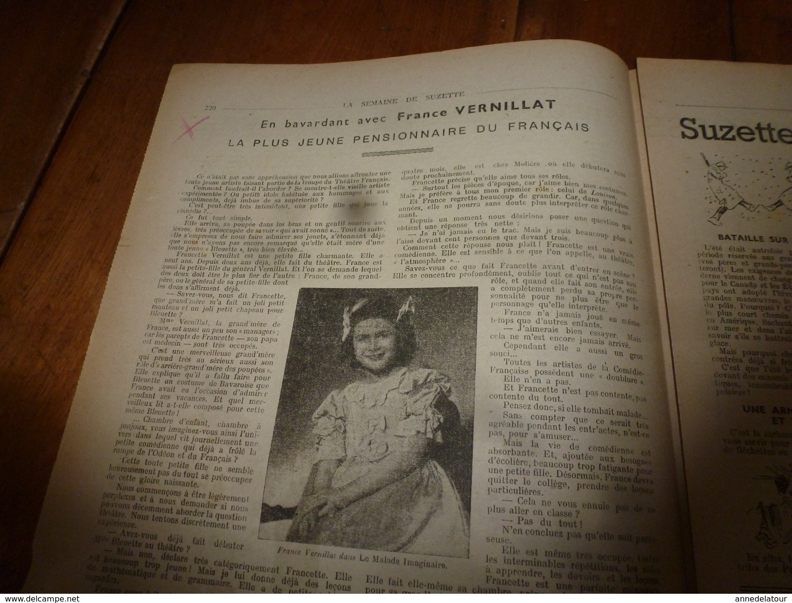 1946 LSDS (La Semaine De Suzette) :Avec France Vernillat, La Plus Jeune Actrice Du "Français" Dans LE MALADE IMAGINAIRE - La Semaine De Suzette