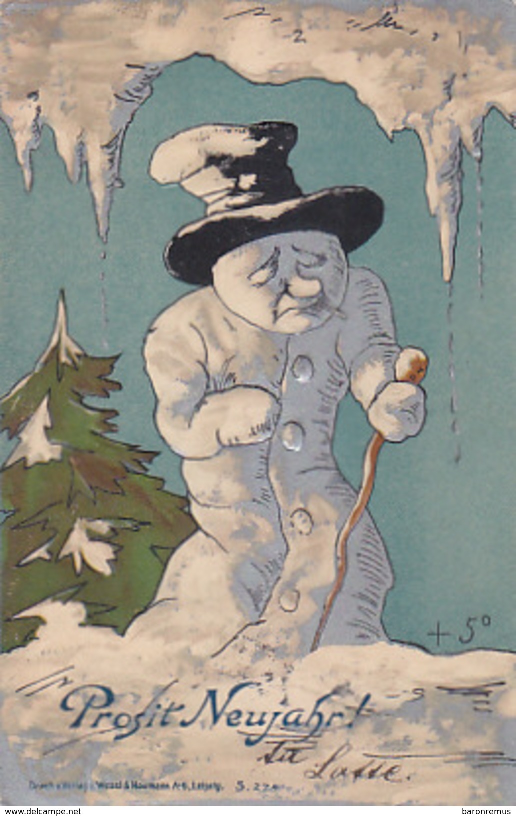 Prosit Neujahr Mit Schneemann - Prägelitho - 1904    (171107) - New Year