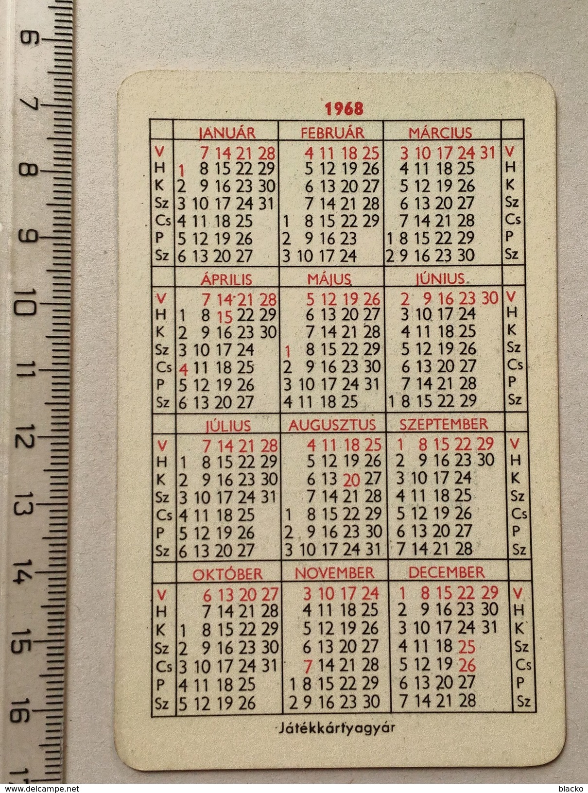 "Calendar Cards - Hungary - Red Cross - 1965-69 5 Diff. - Petit Format : 1961-70