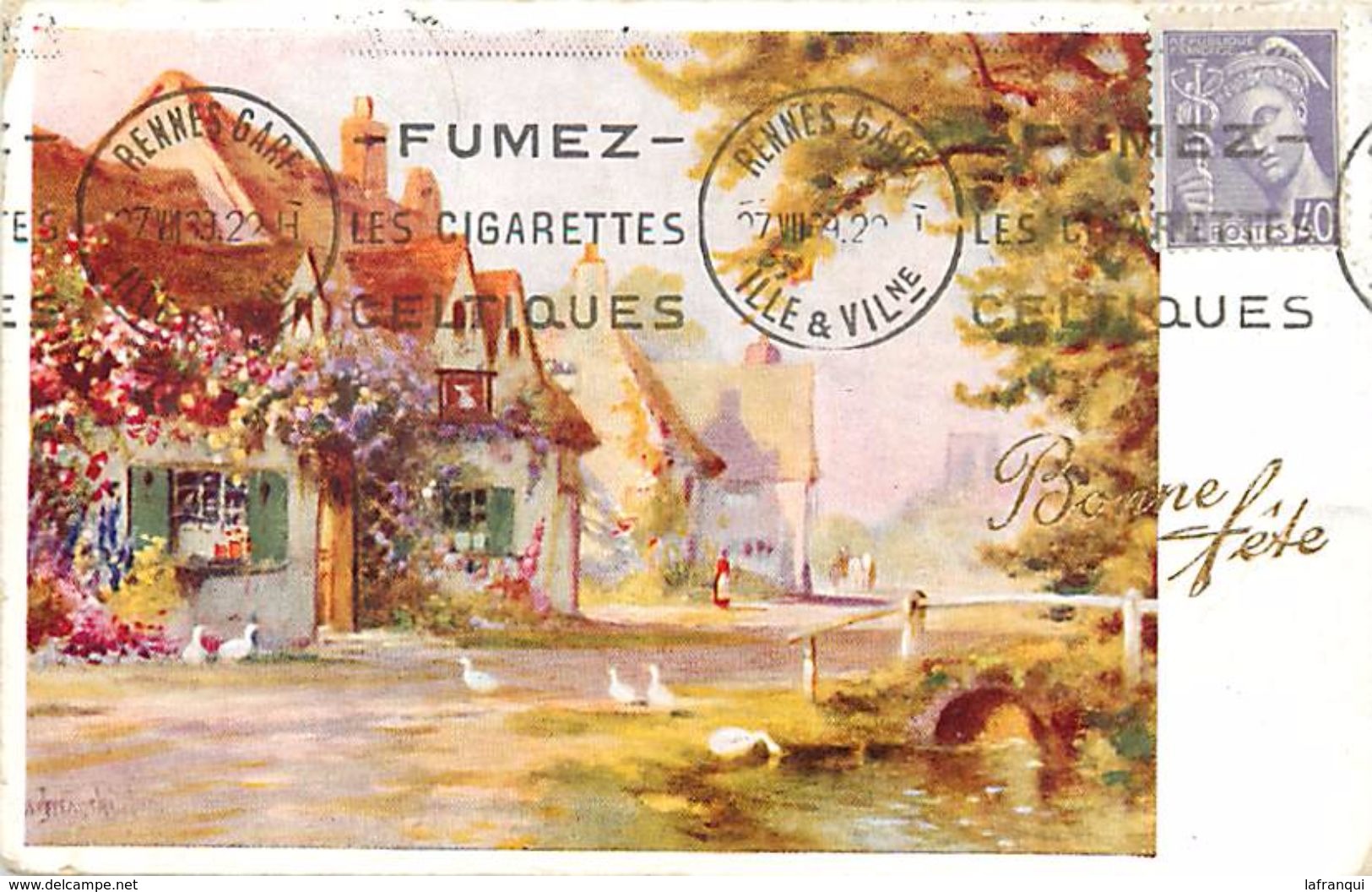 Themes Div -ref U742- Cachets - Cachet Sur Carte Postale - Publicité Tabac -fumez Les Cigarettes Celtiques - - Autres & Non Classés