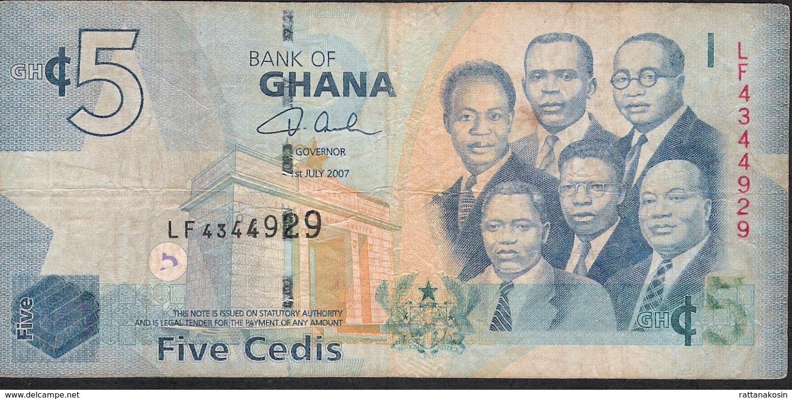 GHANA P38a 5 CEDIS 2007 #LF Signature 11     VF - Ghana