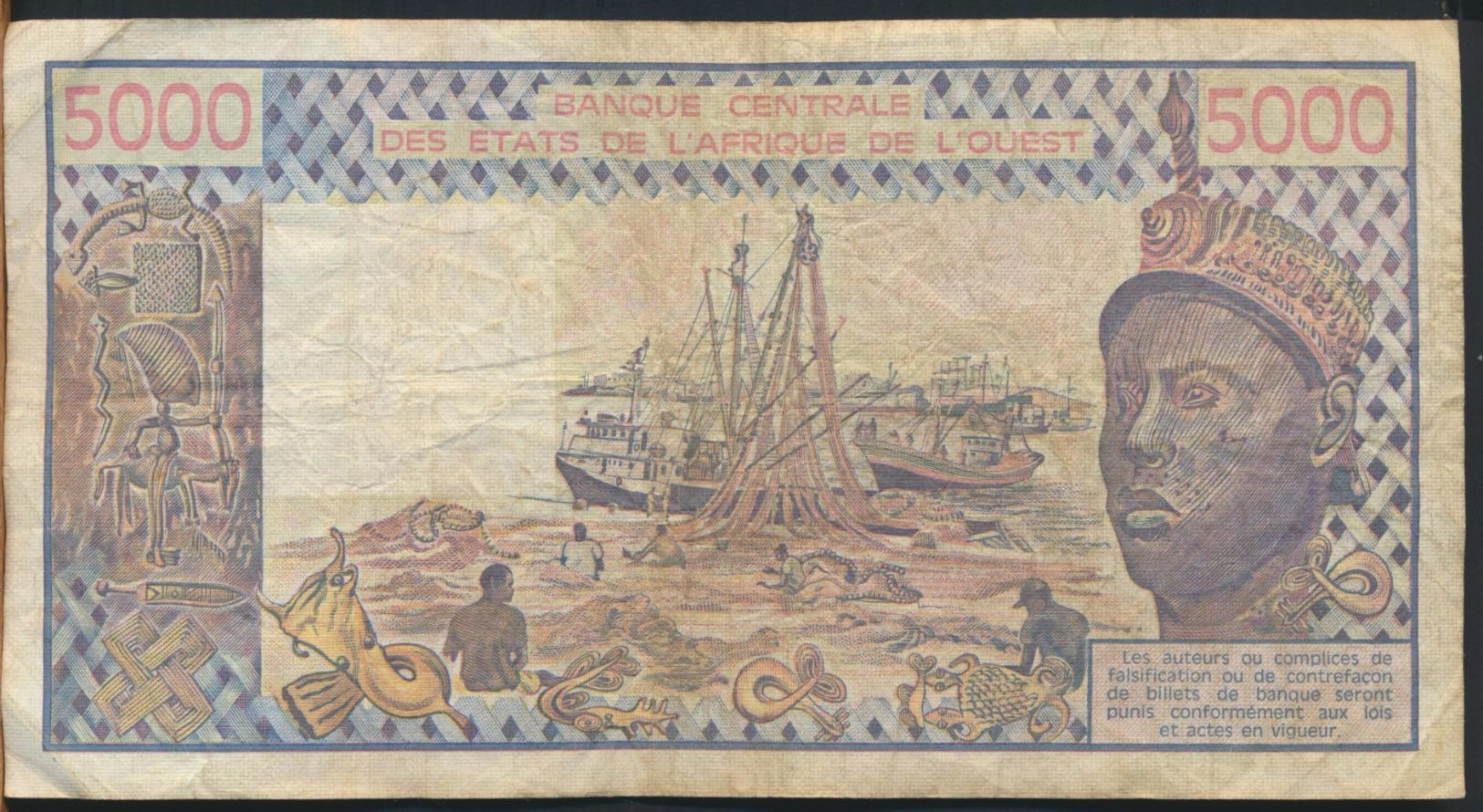 °°° AFRICA OCCIDENTALE OVEST - 5000 FRANCS 1986 °°° - Stati Dell'Africa Occidentale