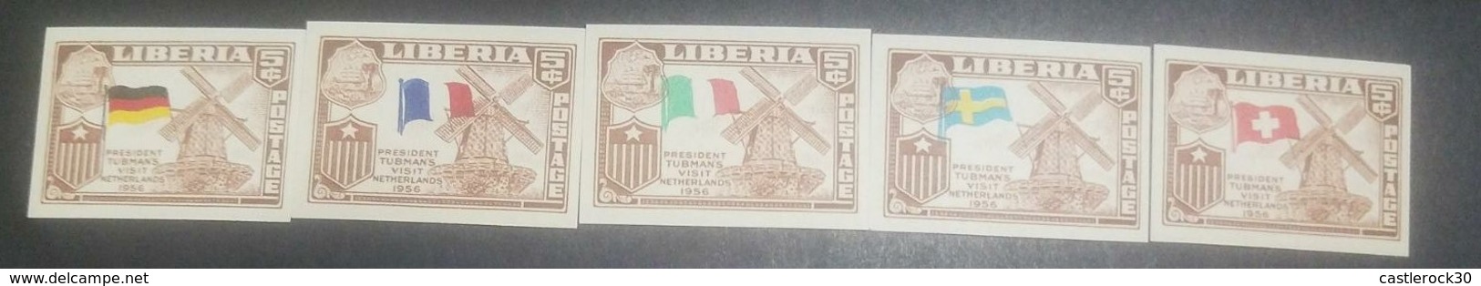 O) 1958 LIBERIA, PROOF,  WINDMILL AND DUTCH FLAG, GERMAN FLAG AND BRANDENBURG GATE-PRESIDENT WILLIAM VACANARAT TUBMAN VI - Liberia