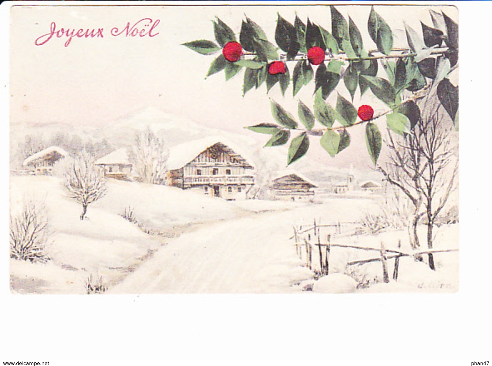 JOYEUX NOËL, Chalets Enneigés, Branche De Houx, Ed. A.S.V. 1910 Environ - Autres & Non Classés