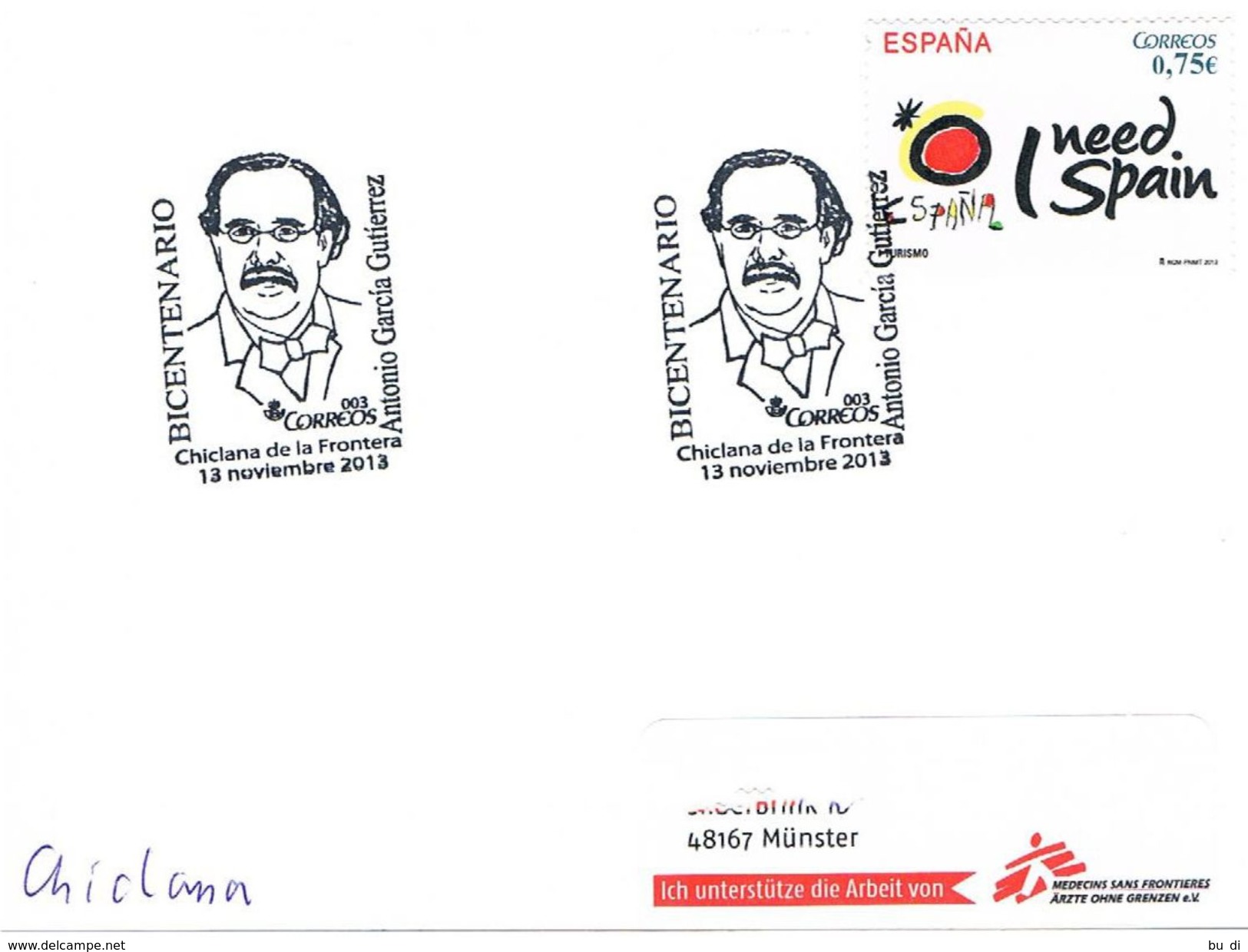 Spanien Sonderstempel Chiclana De La Frontera - Antonio Garcia Guiterez - Briefe U. Dokumente