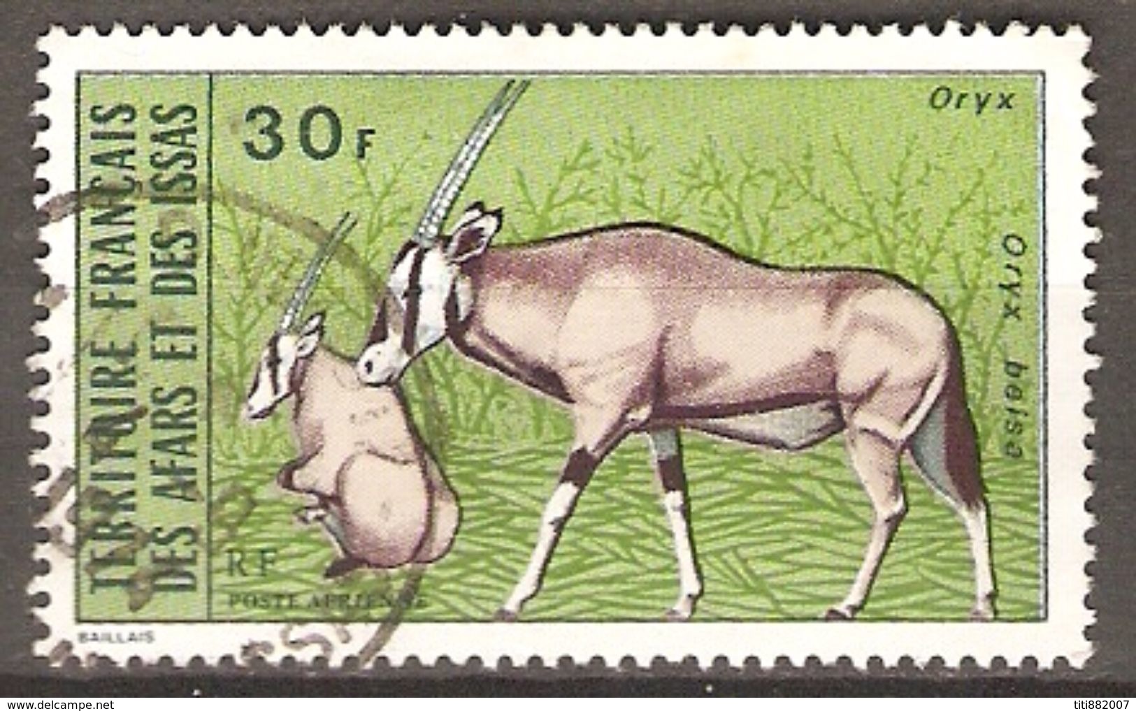 AFARS  ET  ISSAS   -   Aéro  -  1973 .  Y&T N° 80 Oblitéré.  Oryx - Oblitérés