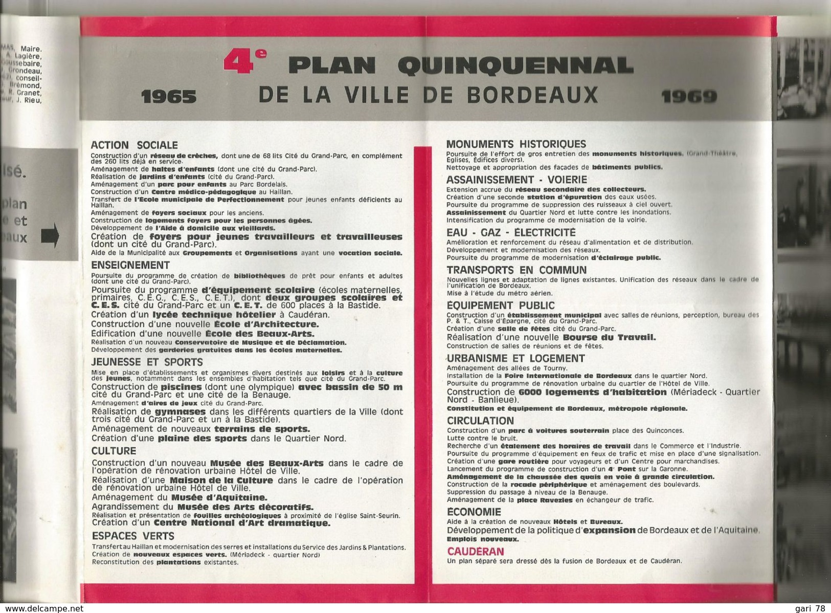 Dépliant BORDEAUX Réalisations Municipales 159 à 1965, Compte Rendu Du Mandat - Historical Documents