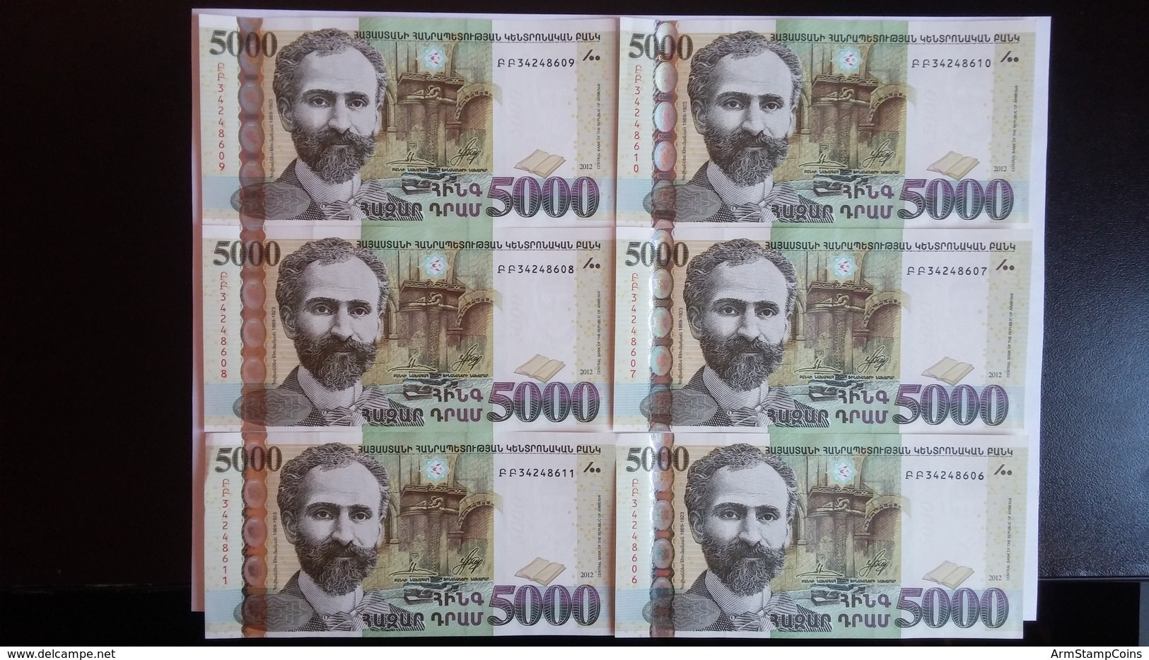 Armenia Arménie Armenien 5000 Dram 1PCS 2012 Banknote UNC Uncirculated Hovhannes Tumanyan Poet - Arménie