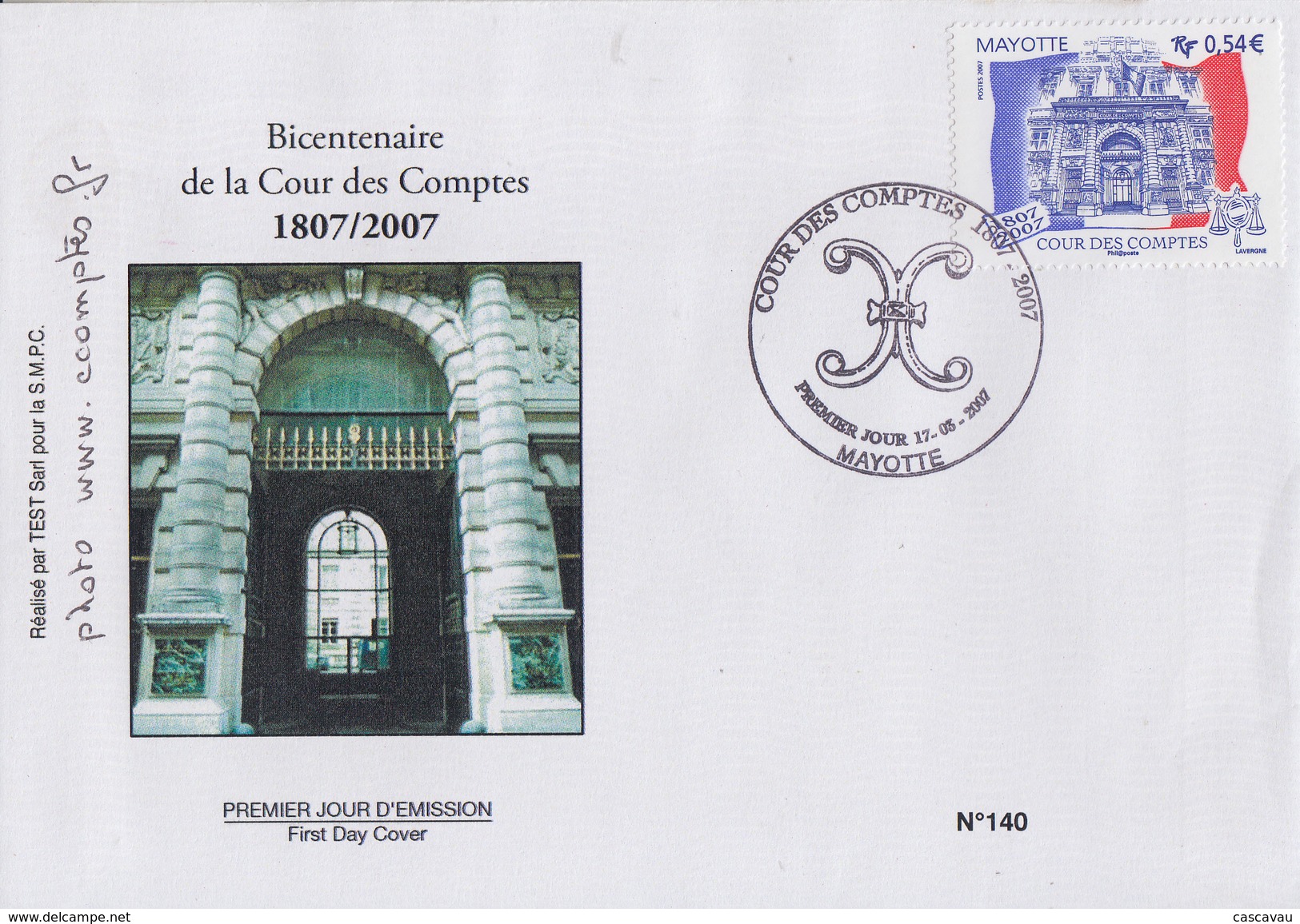 Enveloppe  FDC  1er  Jour    MAYOTTE     Bicentenaire  De  La  COUR  DES  COMPTES   2007 - Autres & Non Classés