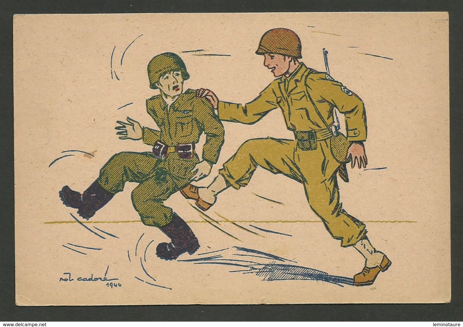 " Soldat Américain Bottant Les Fesses à Soldat Allemand " / Illustrateur CADORE 1944 - Guerre De 1939-45