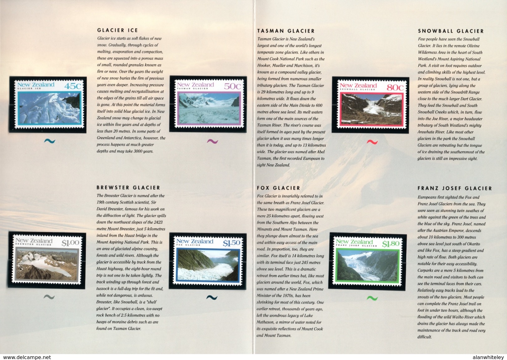 NEW ZEALAND 1992 Glaciers: Presentation Pack - Presentation Packs
