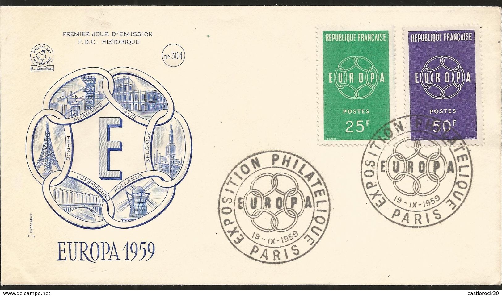 J) 1959 FRANCE, EUROPA CEPT, CHAIN LINKS, GREEN, PURPLE, MUTIPLE STAMPS, FRANCE, GERMANY, ITALY, BELGIUM, NETHERLAND, LU - Other & Unclassified