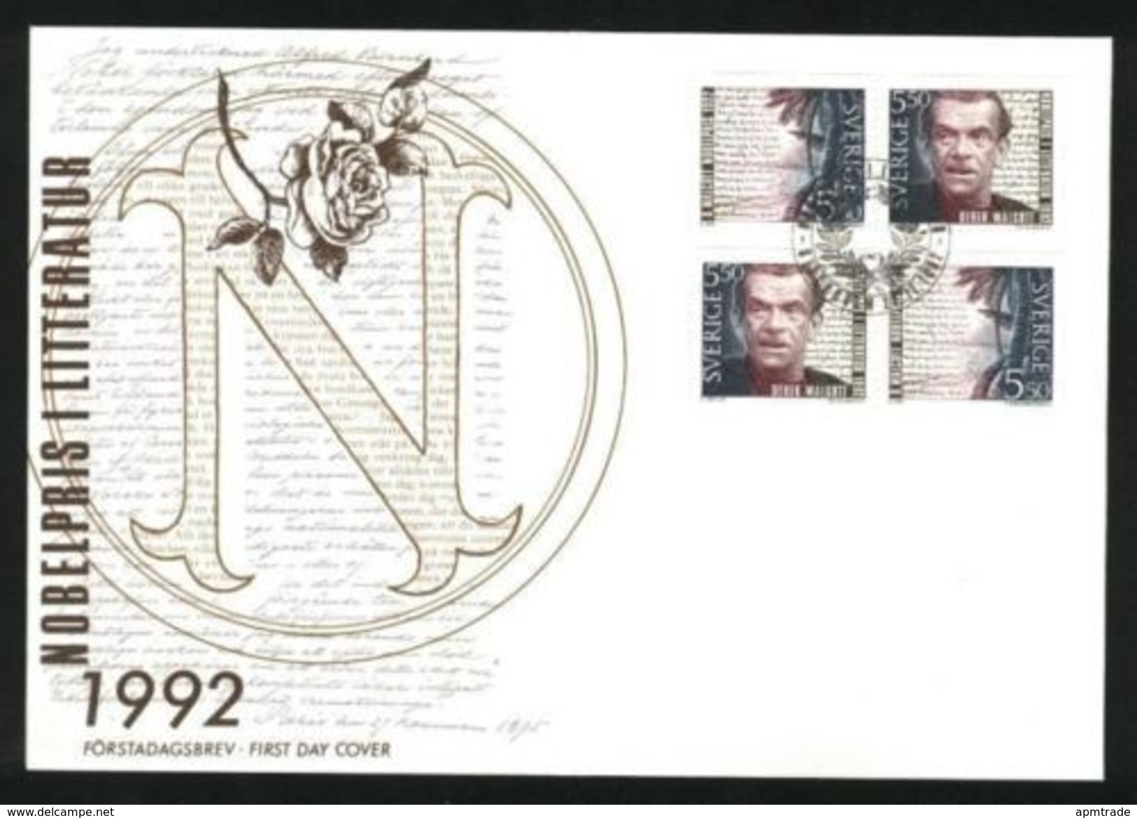 Sweden. FDC Cachet 1992  Nobel Prize Literature.Engrav.Cz. Slania. - Nazarkowski - Other & Unclassified