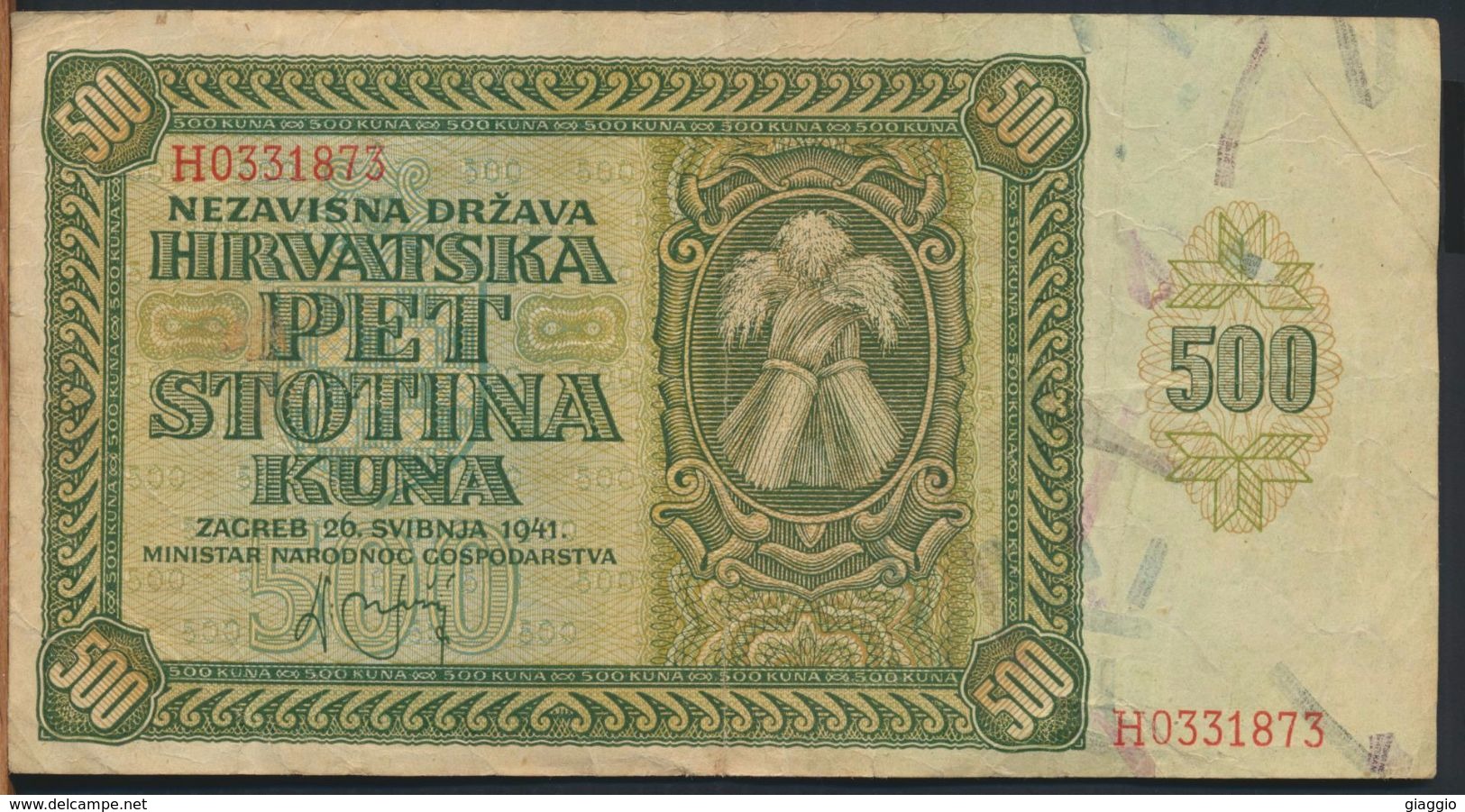 °°° CROAZIA - 500 KUNA 1941 °°° - Croatia