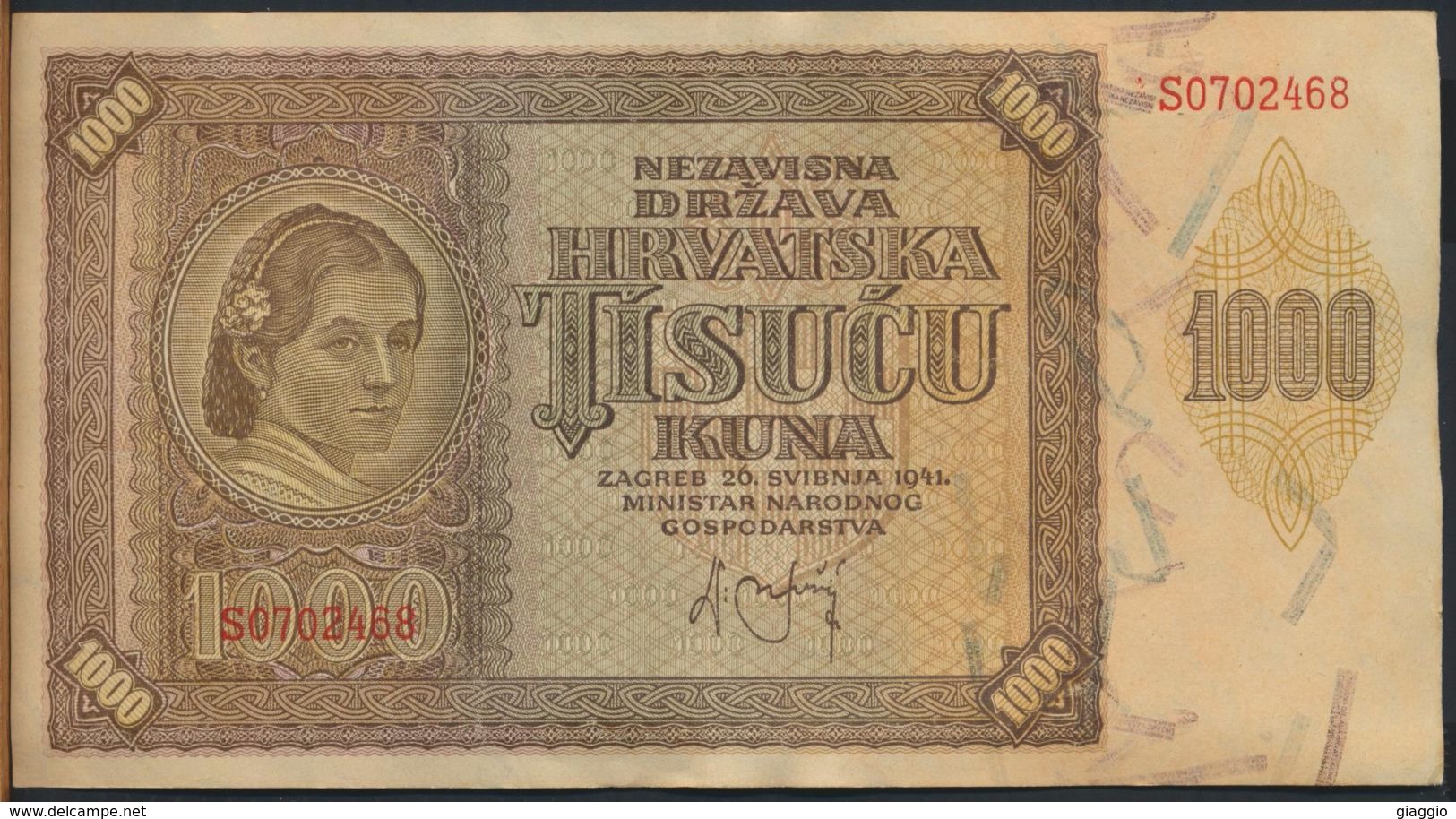 °°° CROAZIA - 1000 KUNA 1941 °°° - Croatia