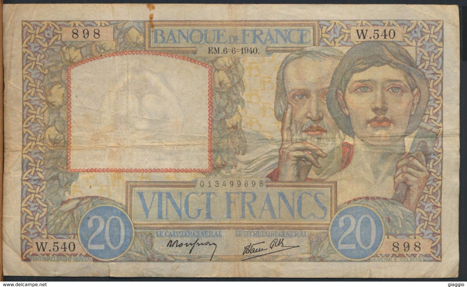 °°° FRANCE - 20 FRANCS 6/6/1940 °°° - 20 F 1939-1942 ''Science Et Travail''