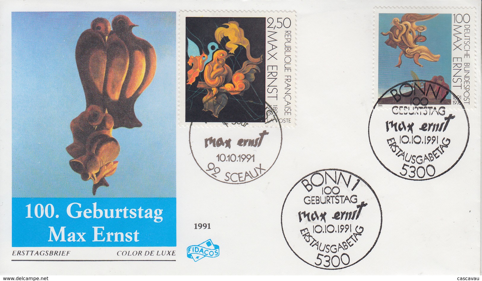 Enveloppe   FDC  1er  Jour    ALLEMAGNE    Max  ERNST    Emission  Commune  Avec  La  France  1991 - Emissions Communes