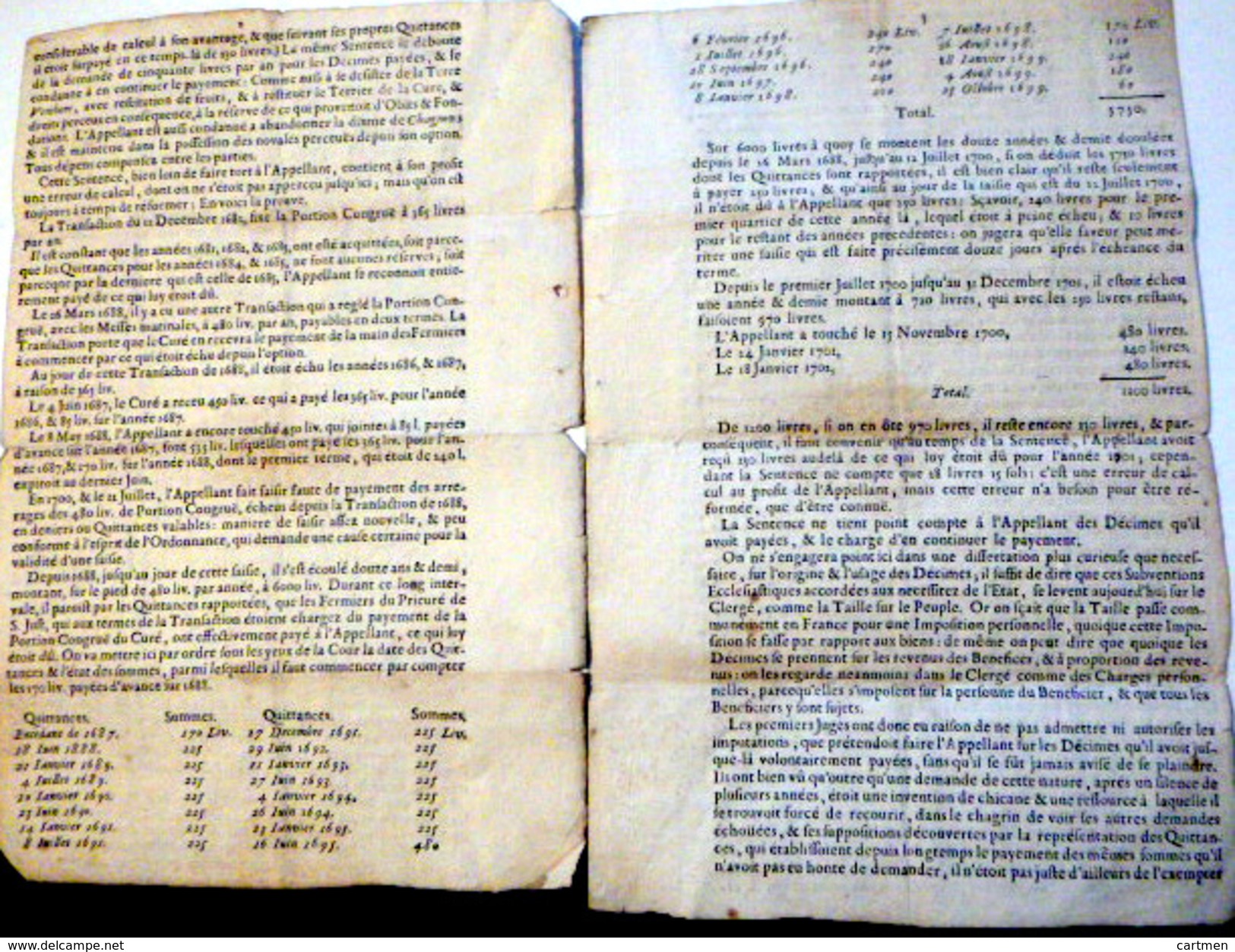 42 SAINT JUST EN CHEVALET  FACTUM POUR LE COMTE  DE MARILLAT CONTRE LE CURE DE SAINT JUST EN CHEVALET 1704 - Documentos Históricos