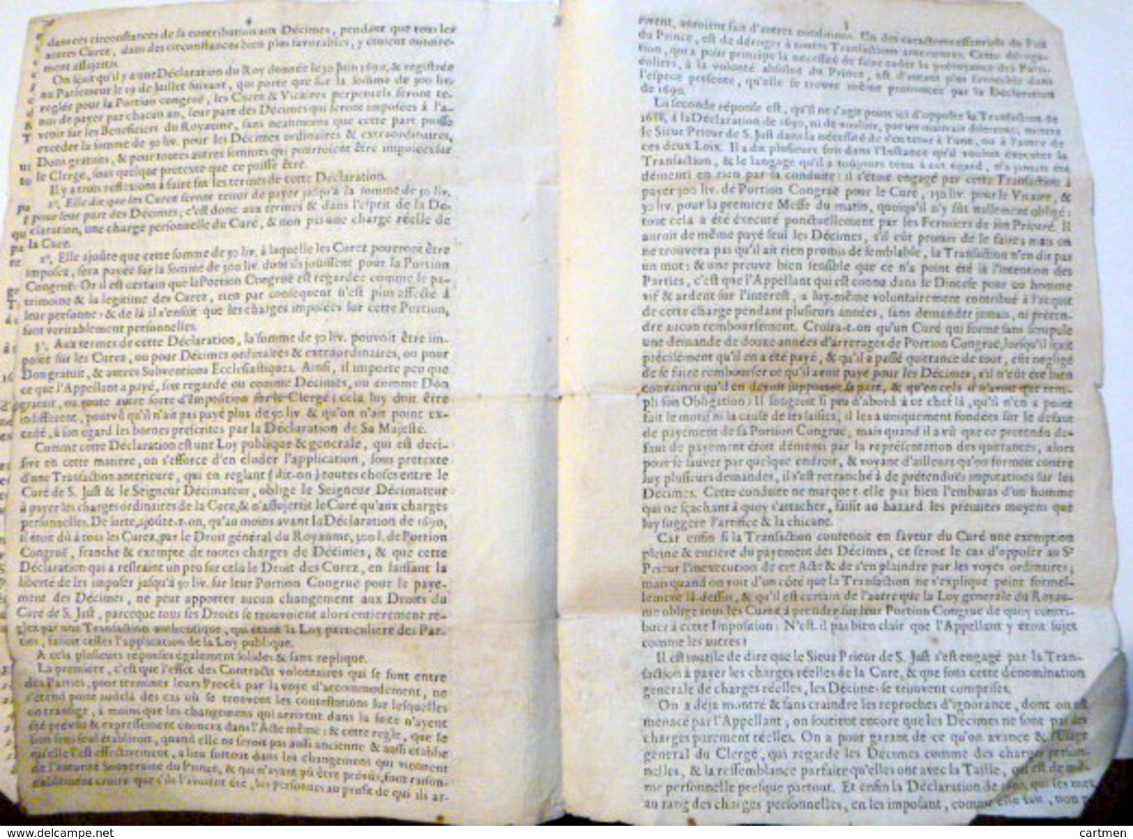 42 SAINT JUST EN CHEVALET  FACTUM POUR LE COMTE  DE MARILLAT CONTRE LE CURE DE SAINT JUST EN CHEVALET 1704 - Documentos Históricos