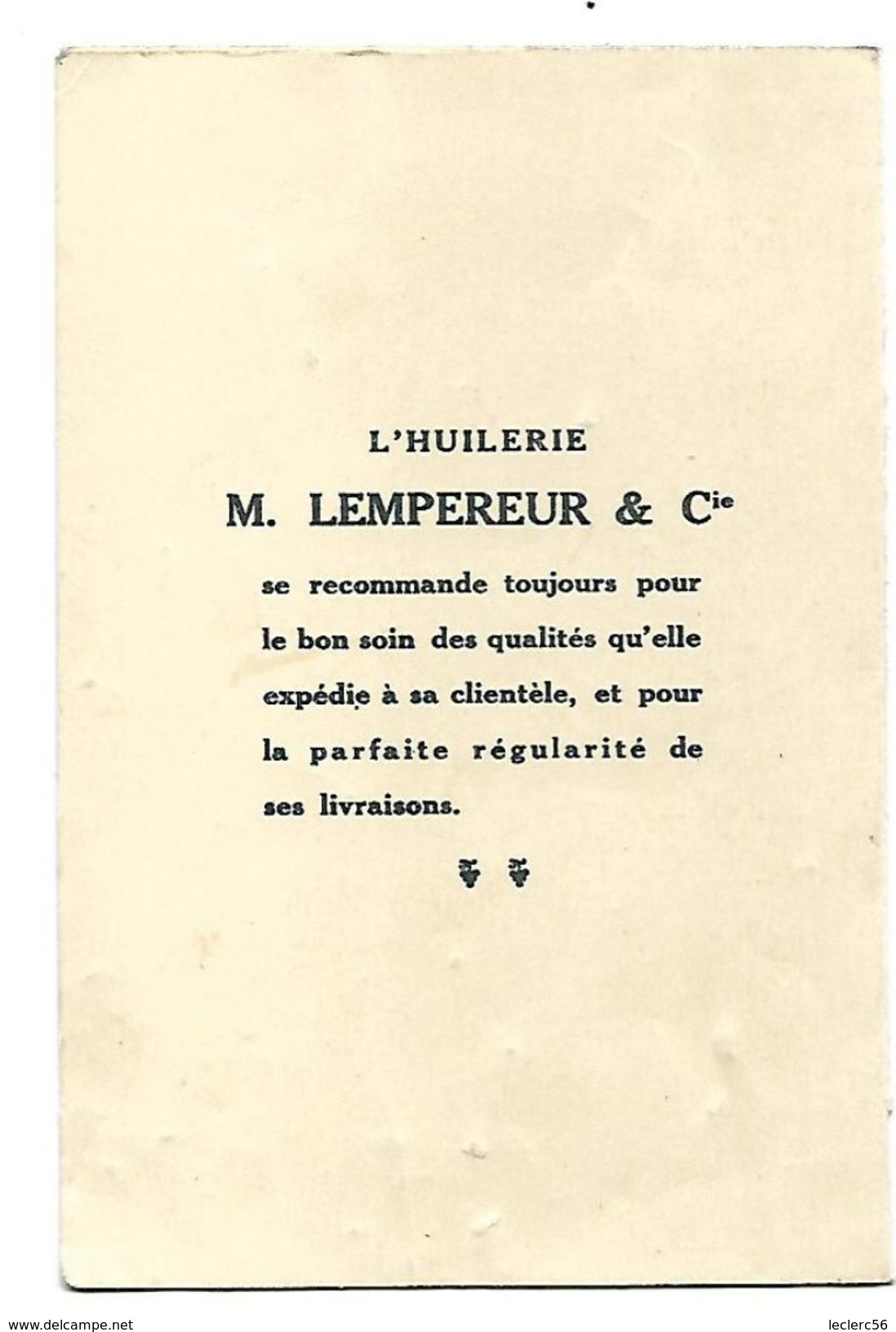 CALENDRIER HUILERIE 1913 (120 X 80 Mm Plié)  PUBLICITE HUILES LEMPEREUR SALON DE PROVENCE - Petit Format : 1901-20