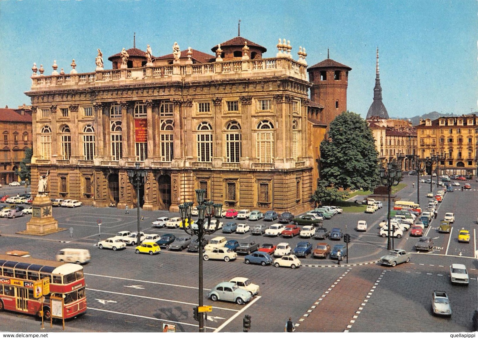 D6996 "TORINO - PIAZZA CASTELLO - PALAZZO MADAMA - MOLE ANTONELIANA"  ANIMATA,BUS, AUTO, S.A.C.A.T. 217. CART NON SPED - Orte & Plätze