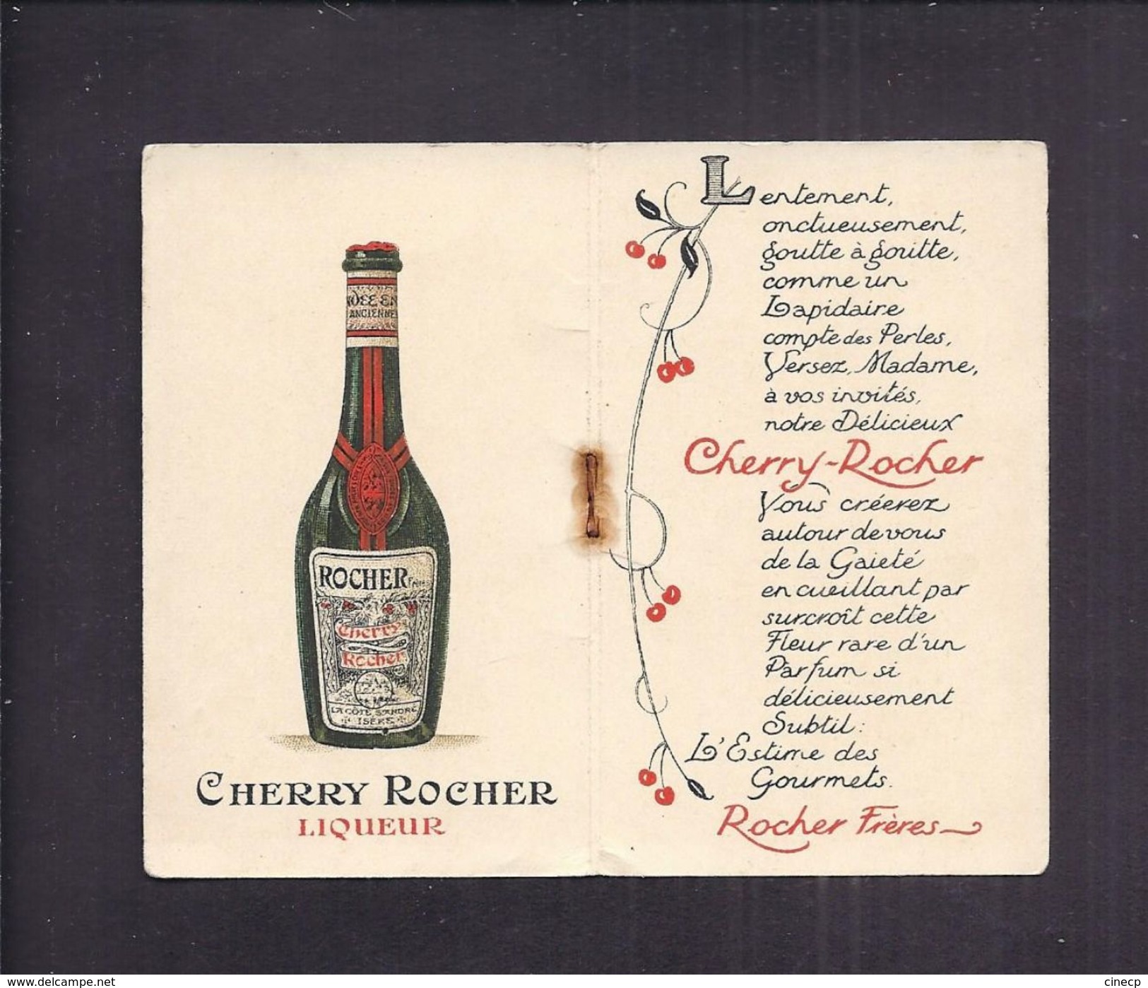 CARNET PUBLICITAIRE - LIQUEUR CHERRY ROCHER Avec Petit Bloc étiquette Papier Détachable - Femme élégante Illustrateur - Pubblicitari