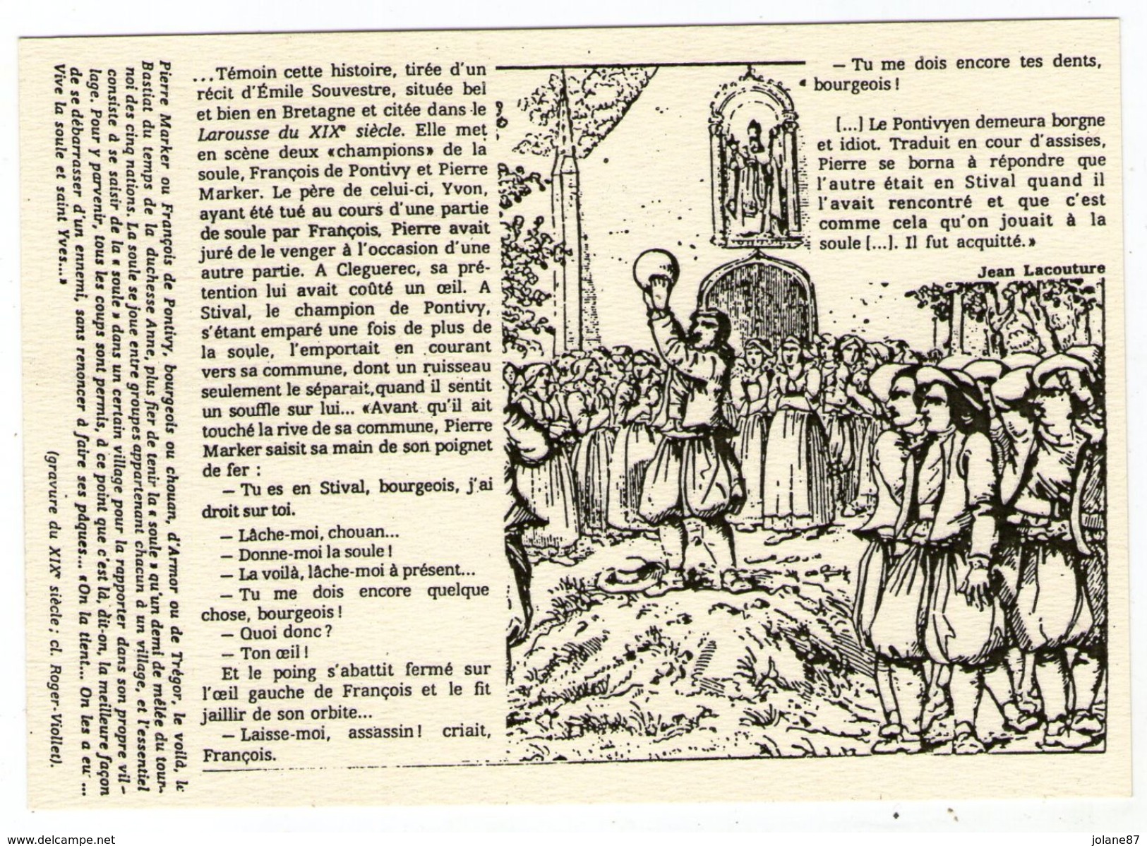 CPM      HISTOIRE BRETONNE          JEU DE  LA SOULE       GRAVURE DU XIXe SIECLE - Regional Games