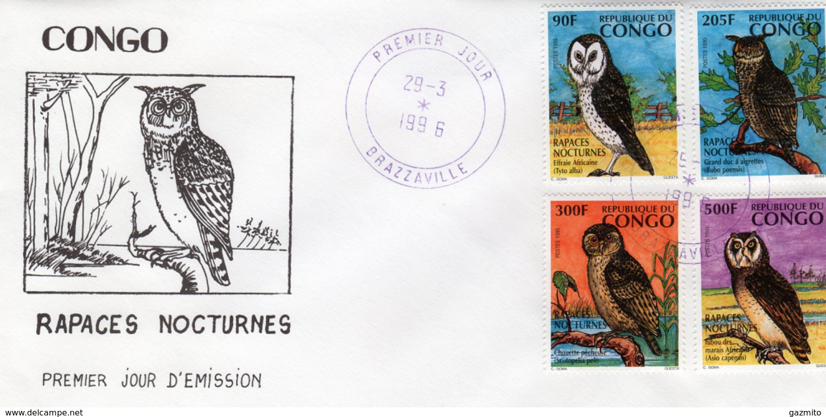 Congo 1996, Animals, Owls, 4val In FDC - FDC