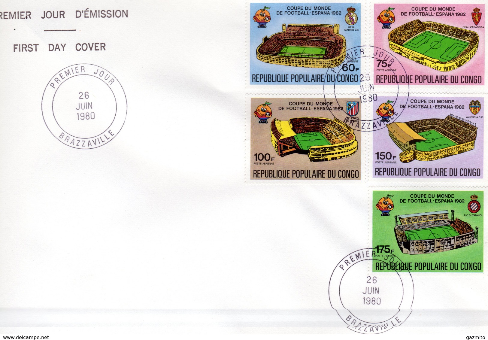 Congo Brazaville 1980, Football World Cup In Spain, 5val In FDC - FDC