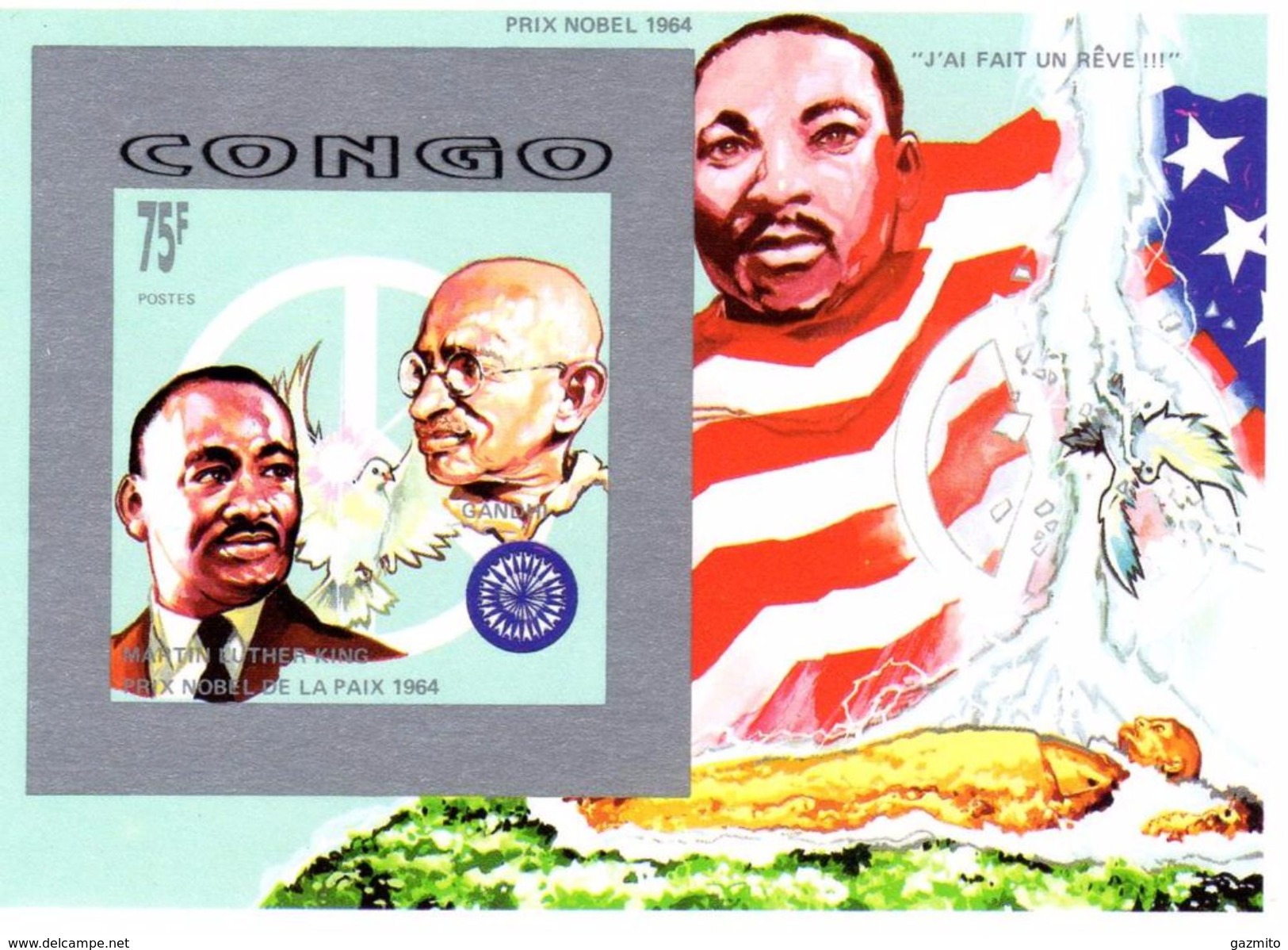 Congo Brazaville 1992, Gandhi, Martin Luther King, BF IMPERFORATED - Martin Luther King
