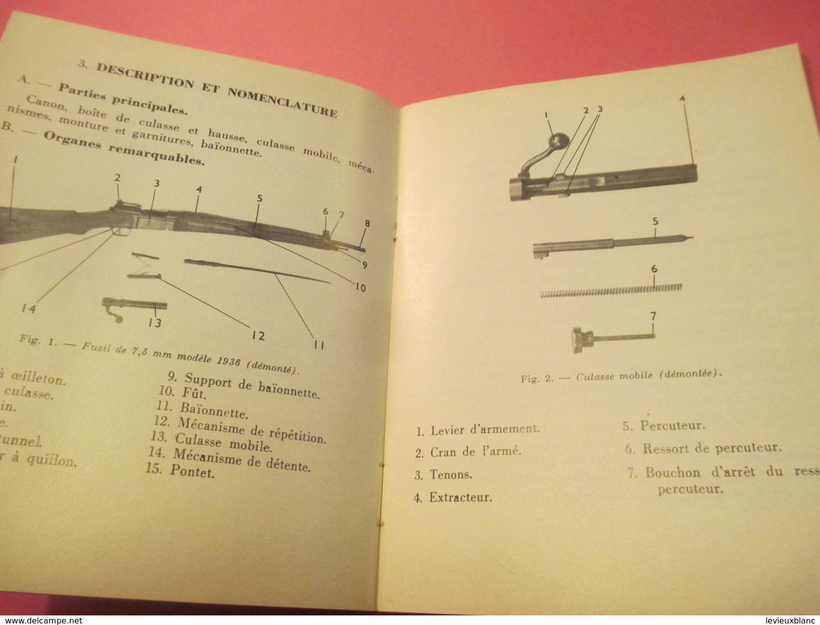 Fascicule/Guide technique Sommaire/Fusil à répétition de 7,5 mm/Modèles 1936 /Ministère des Armées/MAT1039/1969   VPN122