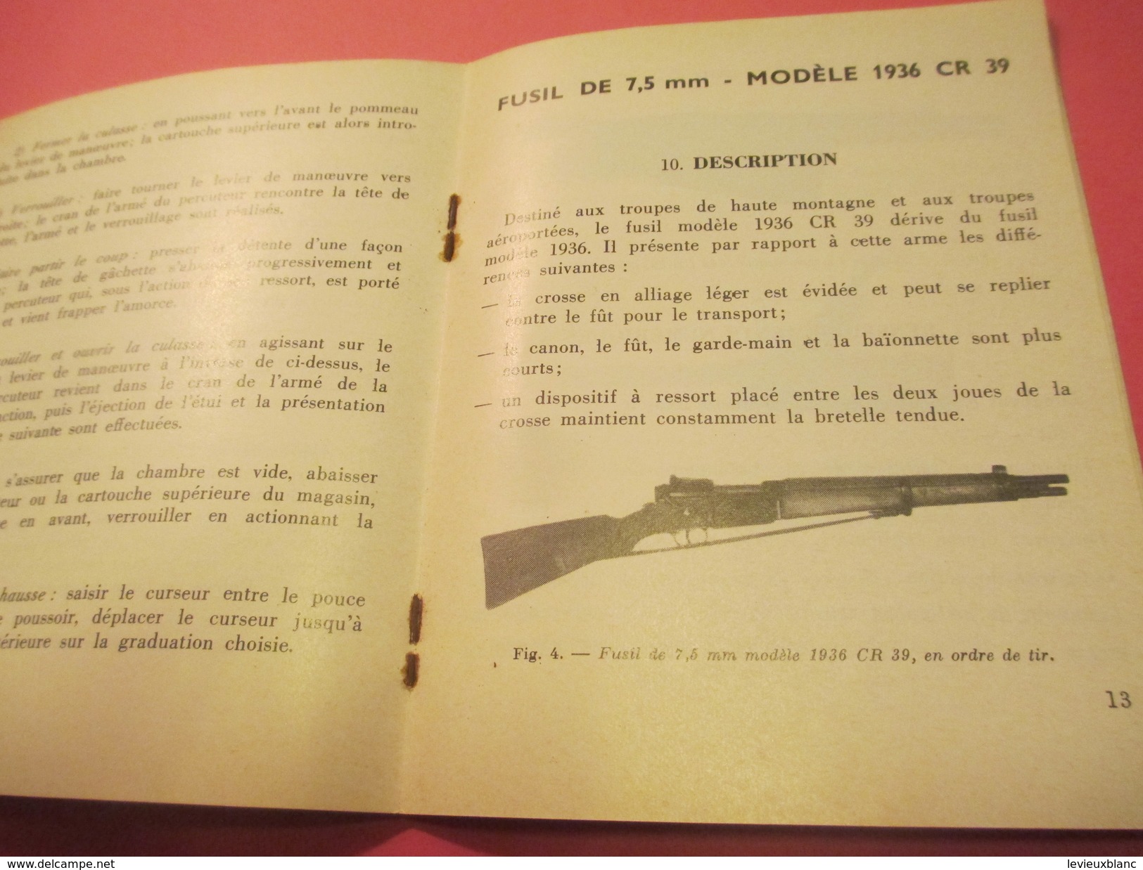 Fascicule/Guide technique Sommaire/Fusil à répétition de 7,5 mm/Modèles 1936 /Ministère des Armées/MAT1039/1969   VPN122