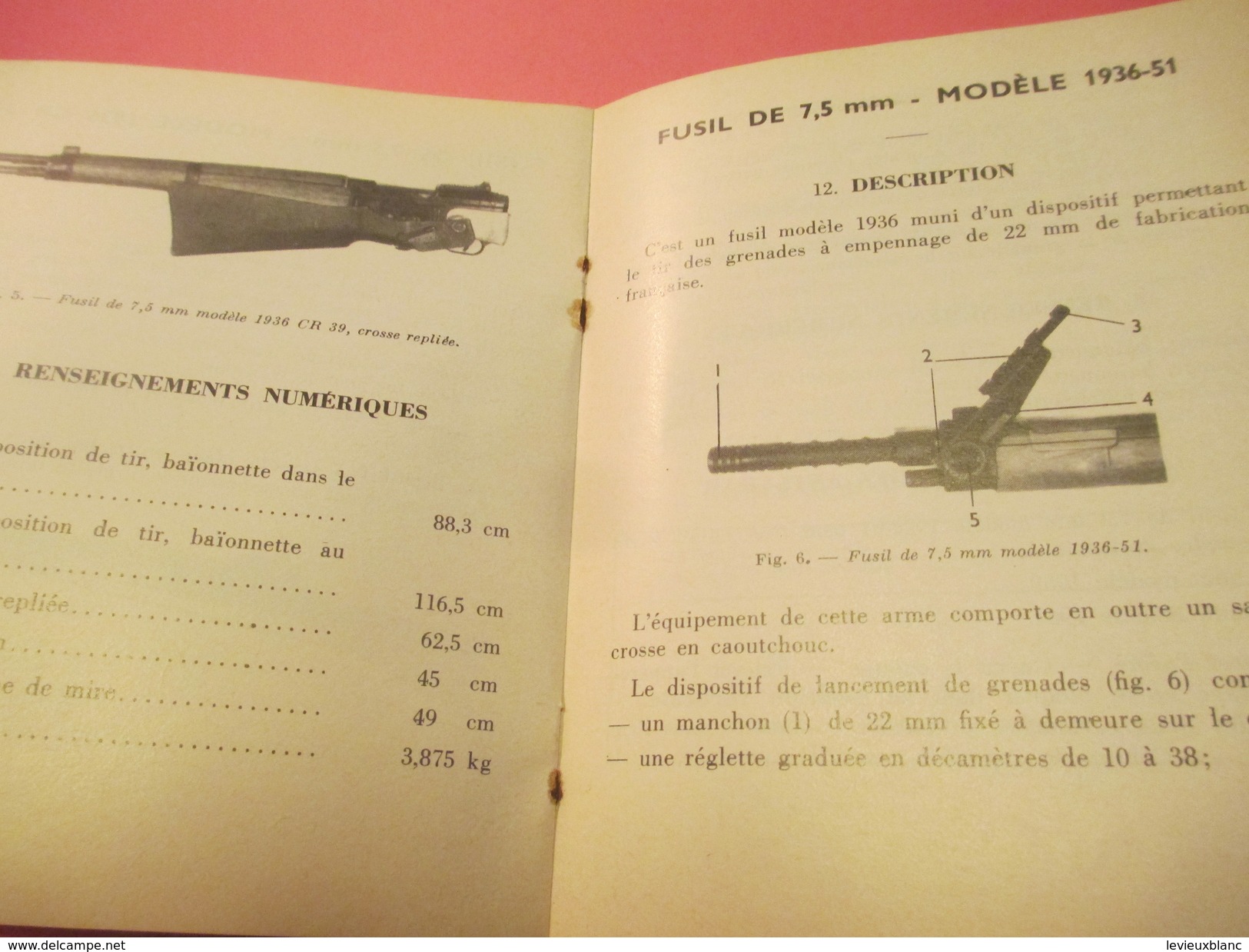 Fascicule/Guide technique Sommaire/Fusil à répétition de 7,5 mm/Modèles 1936 /Ministère des Armées/MAT1039/1969   VPN122