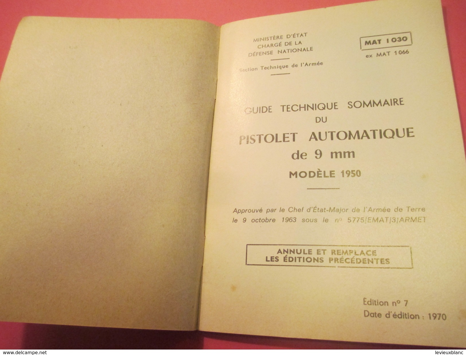 Fascicule/Guide Technique Sommaire/PISTOLET Automatique De 9 Mm Modèle 1950/Ministère D'Etat/MAT1030/1970  VPN117 - Andere & Zonder Classificatie