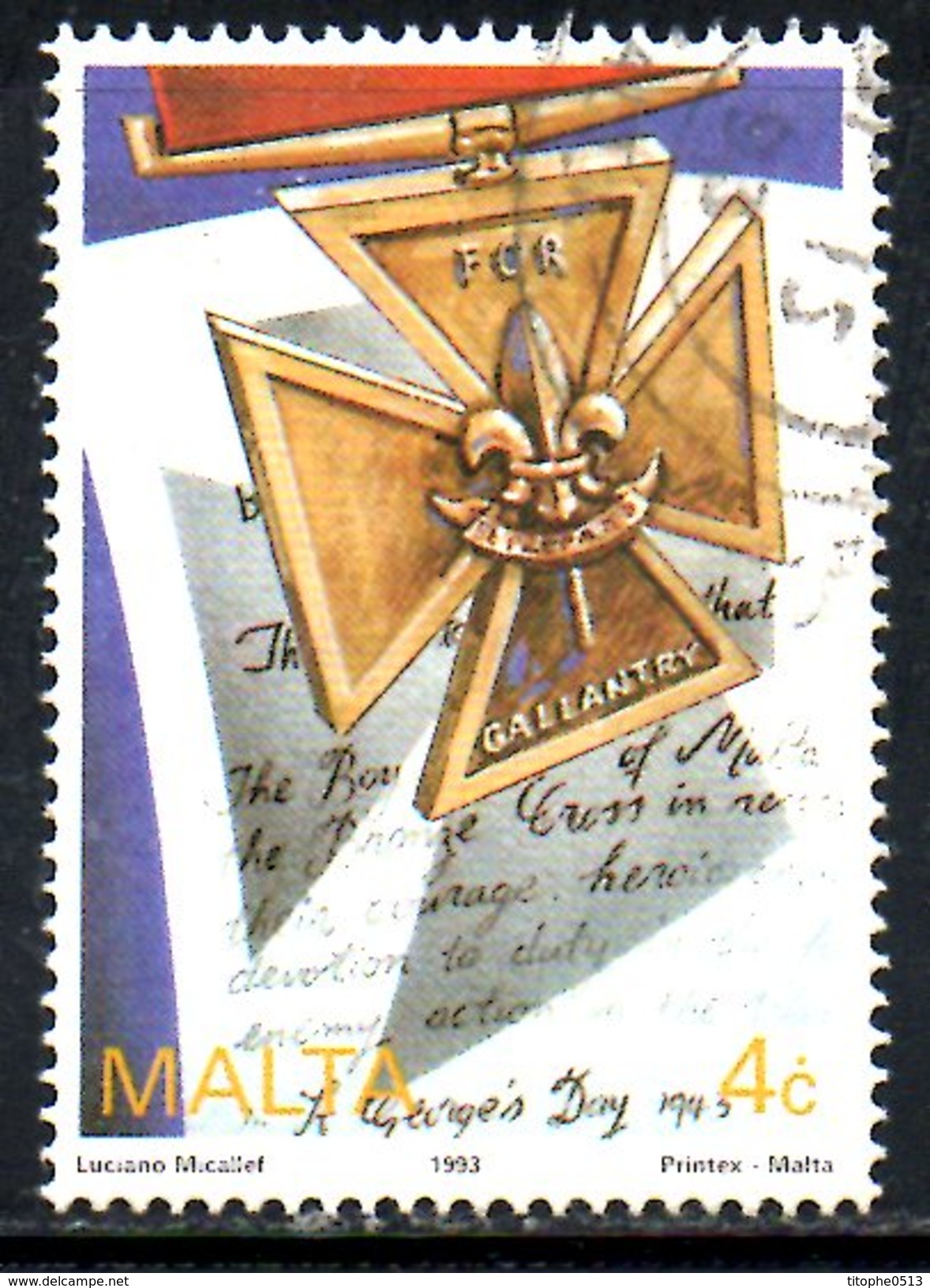 MALTE. N°890 Oblitéré De 1993. Médaille De La Bravoure. - Gebraucht