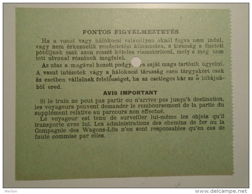 H1.6 Ticket De Train - Hálókocsi - Schlafwagen -Voiture-Lit - -Wagons-Lits- Railway -  Budapest  -FIUME -Croatia 1927 - Other & Unclassified