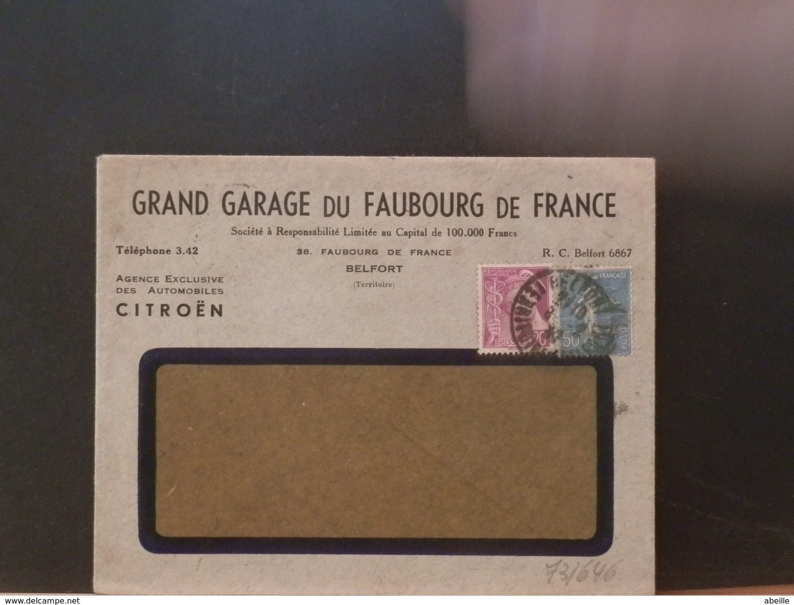 73/646   LETTRE FRANCE - Autos