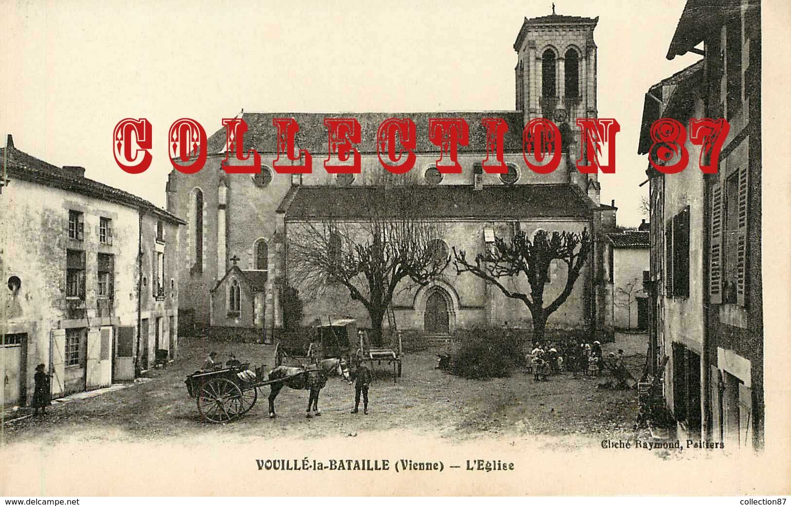 86 - VOUILLE La BATAILLE - L'EGLISE Et PLACE Avec ENFANTS Et ATTELAGE à CHEVAL - Vouille