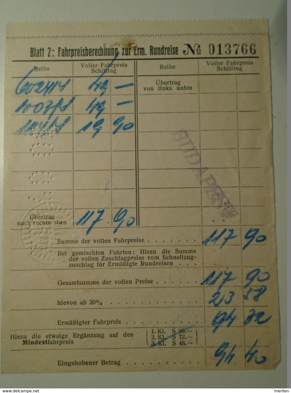 H2.3-H2.4 Ticket De Train - Railway-Blank Ticket-Szentgotthárd Graz Bad Ischl Salzburg Linz Wien Hegyeshalom-Austria1932 - Other & Unclassified